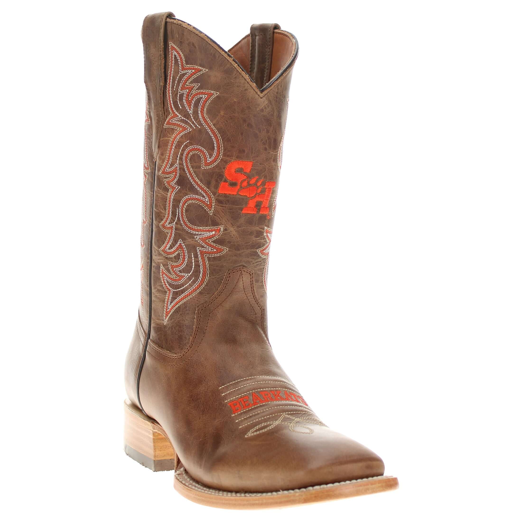 Men's Sam Houston State University Tan Sqaure Toe Cowboy Boots by Vaccari
