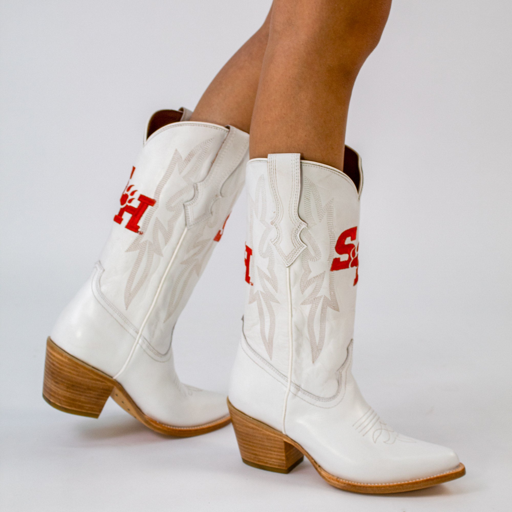Women's Sam Houston State University All White Pointed Toe Cowgirl Boots Leighton Vaccari University