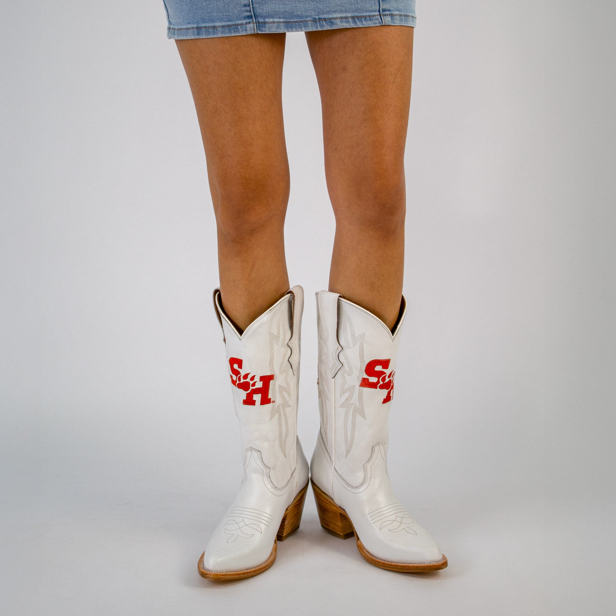 Women's Sam Houston State University All White Pointed Toe Cowgirl Boots Leighton Vaccari University