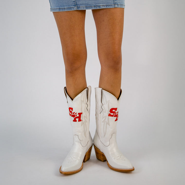 Women's Sam Houston State University All White Pointed Toe Cowgirl Boots Leighton Vaccari University