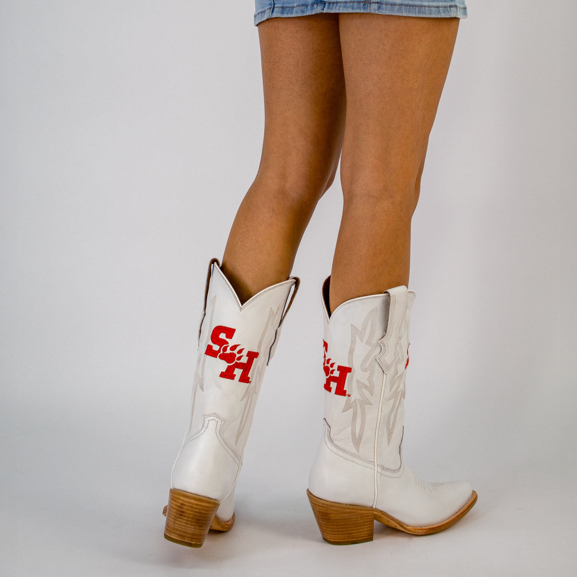 Women's Sam Houston State University All White Pointed Toe Cowgirl Boots Leighton Vaccari University