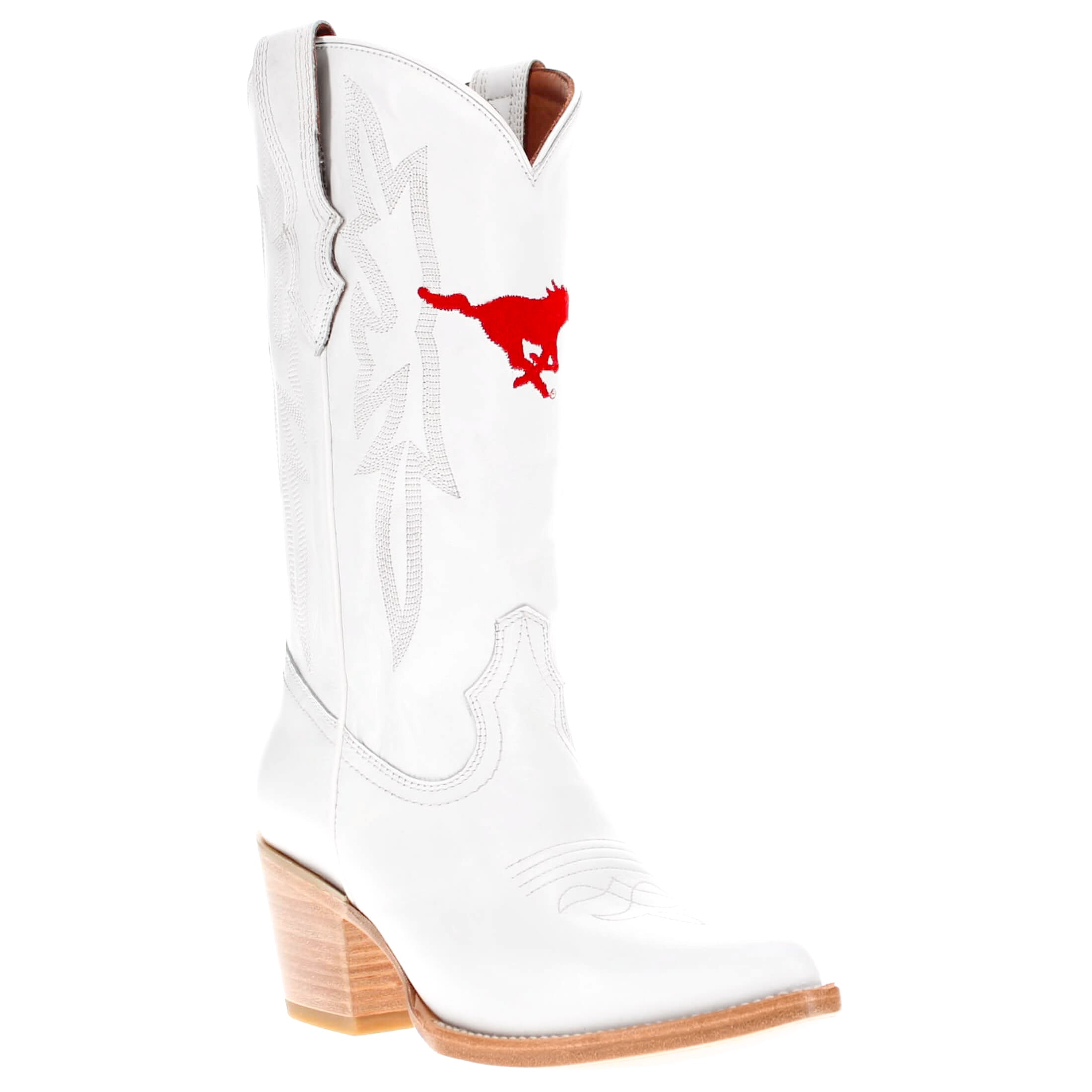 Women's SMU All White Pointed Toe Cowgirl Boots Leighton Vaccari University