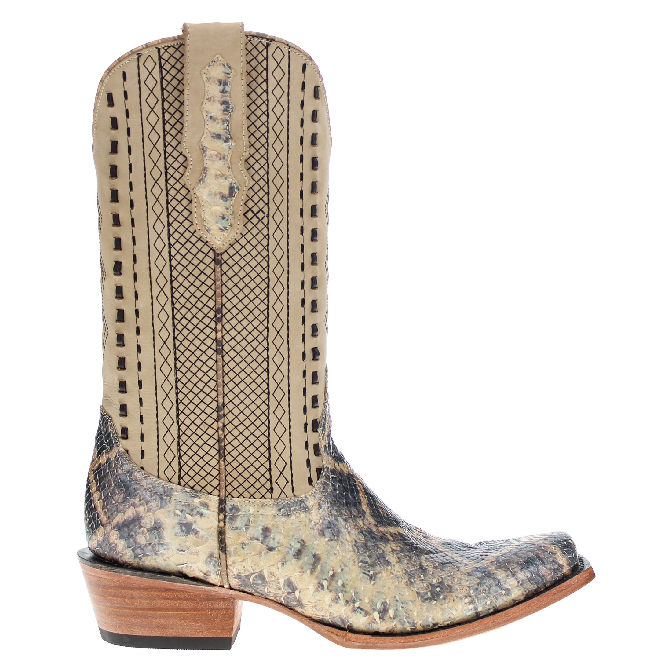 Men's Beige Python with Rattlesnake Overlay JW Toe Cowboy Boots by Vaccari