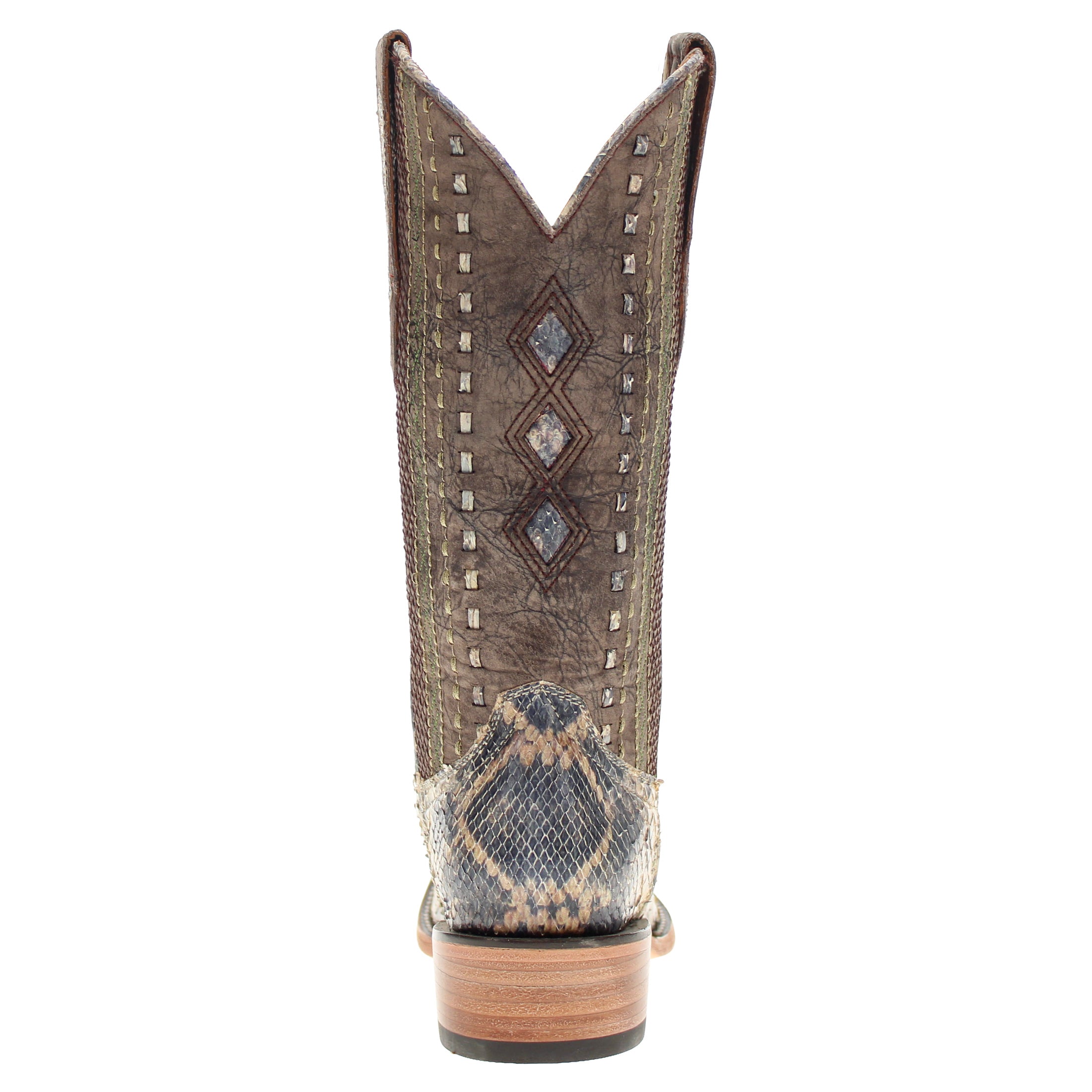 Men's Beige Python with Rattlesnake Overlay Snip Toe Cowboy Boots by Vaccari