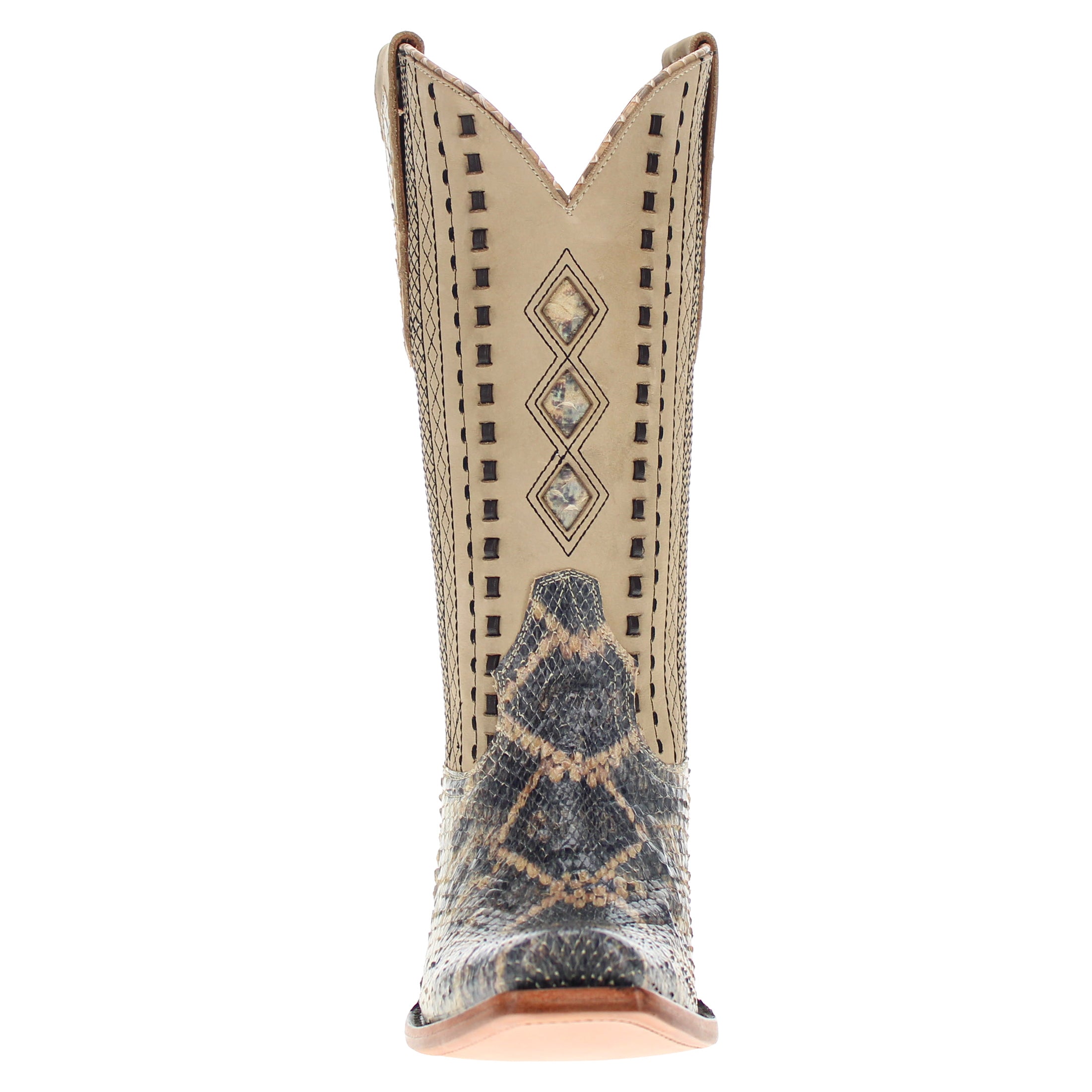 Men's Beige Python with Rattlesnake Overlay JW Toe Cowboy Boots by Vaccari