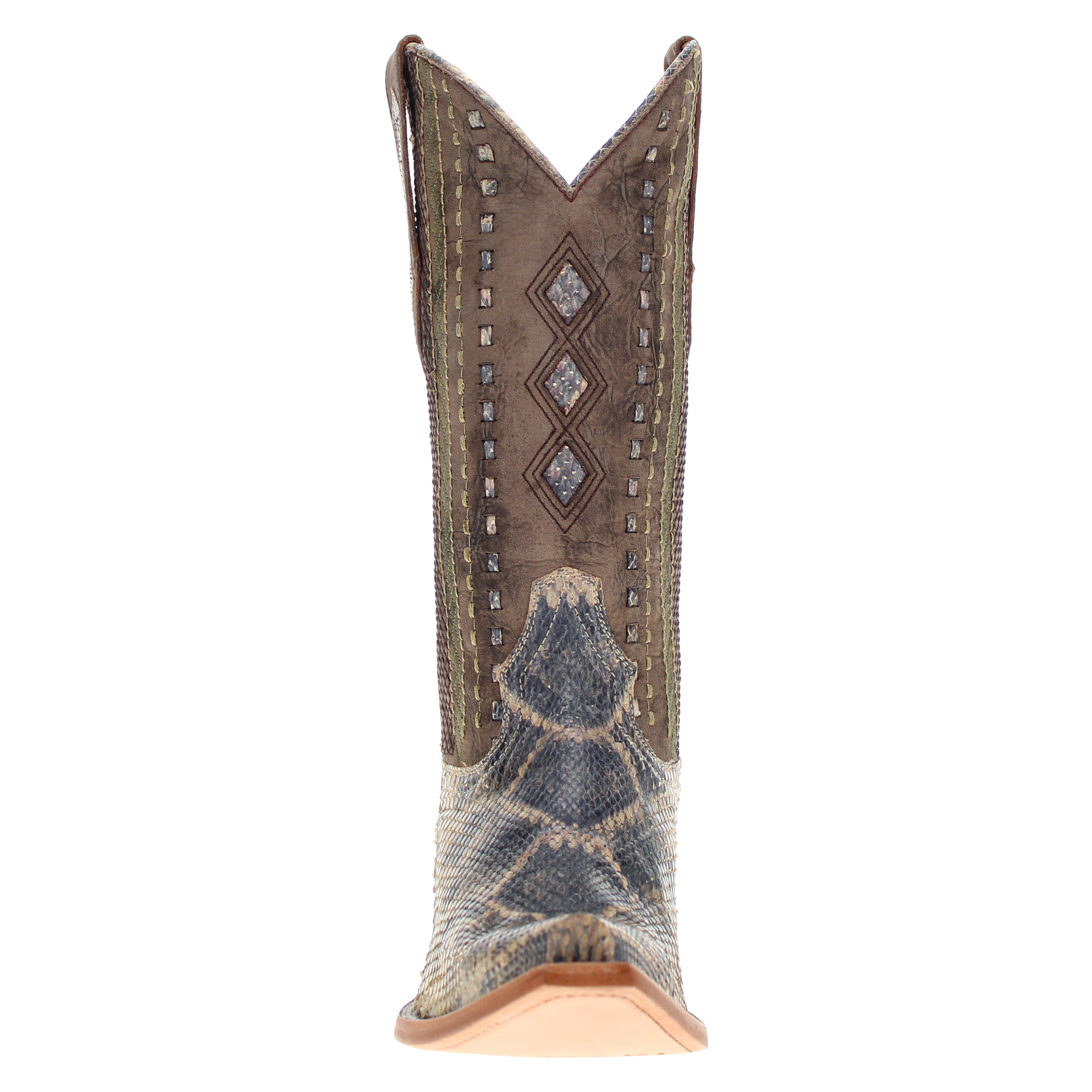 Men's Beige Python with Rattlesnake Overlay Snip Toe Cowboy Boots by Vaccari