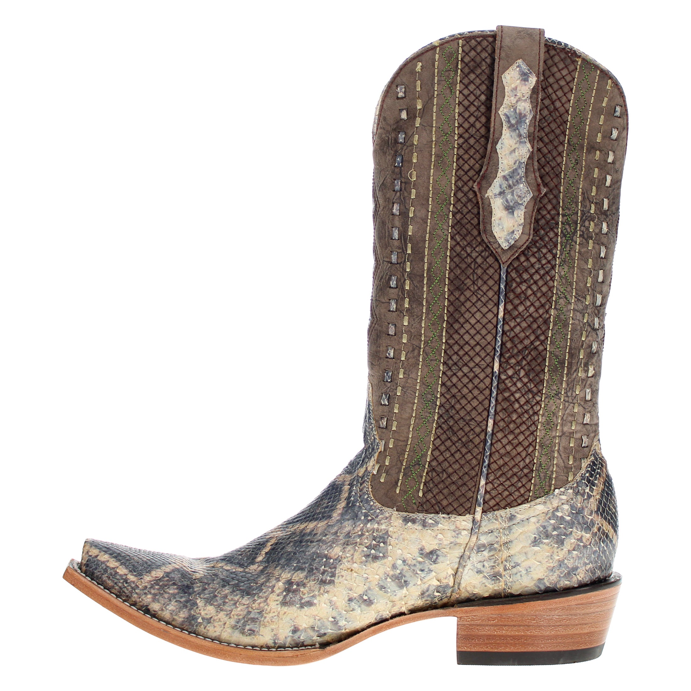 Men's Beige Python with Rattlesnake Overlay Snip Toe Cowboy Boots by Vaccari
