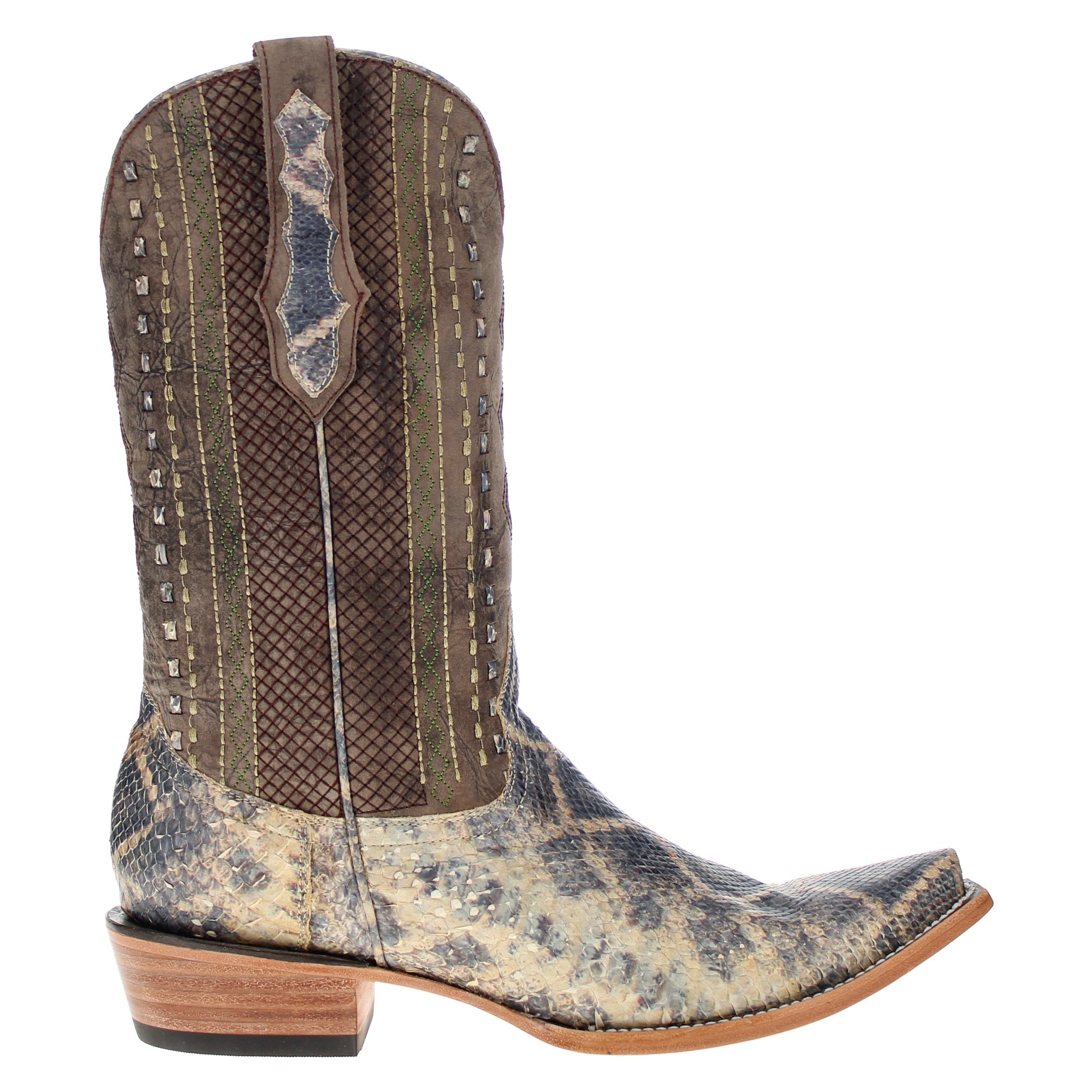 Men's Beige Python with Rattlesnake Overlay Snip Toe Cowboy Boots by Vaccari