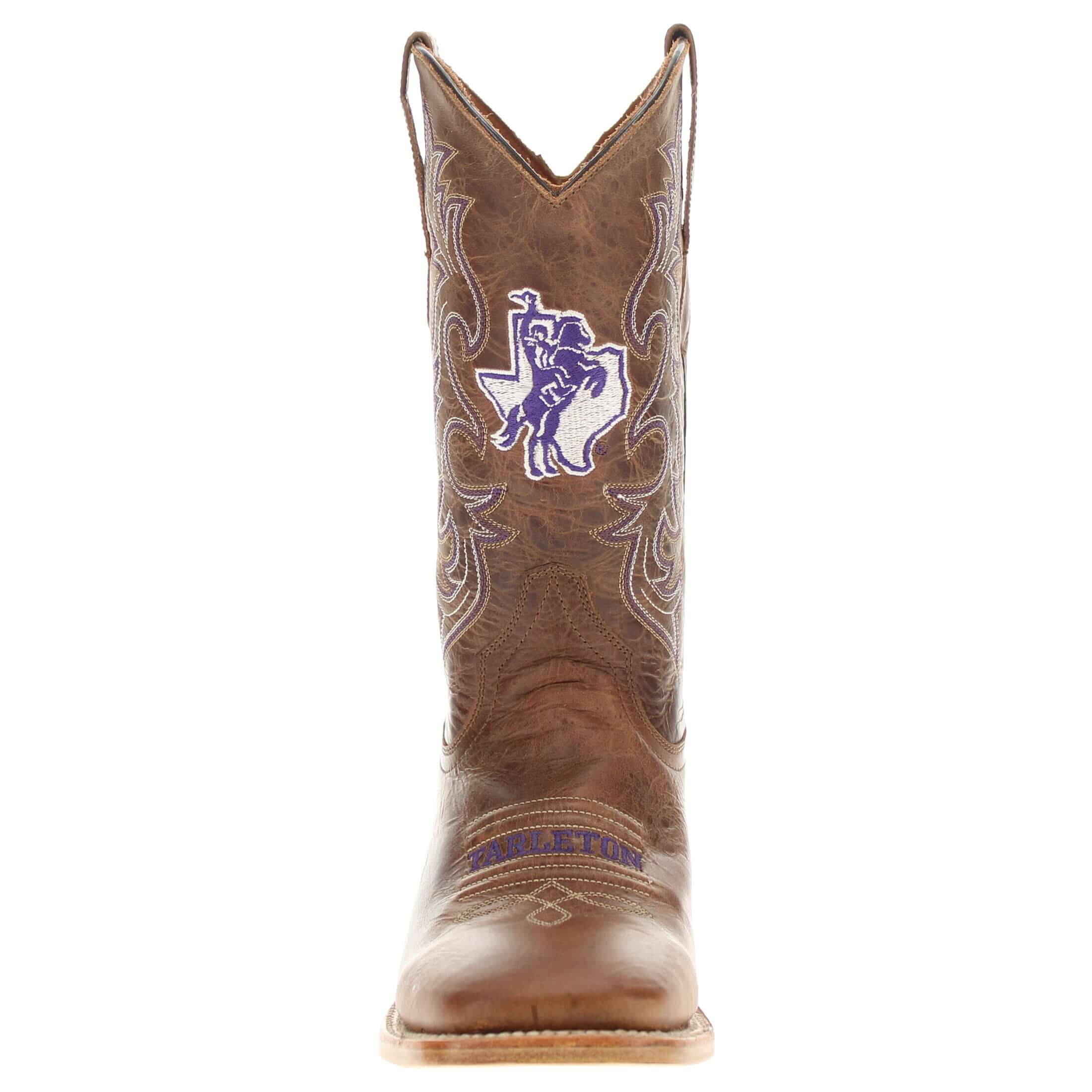 Men's Tarleton State University Tan Sqaure Toe Cowboy Boots by Vaccari