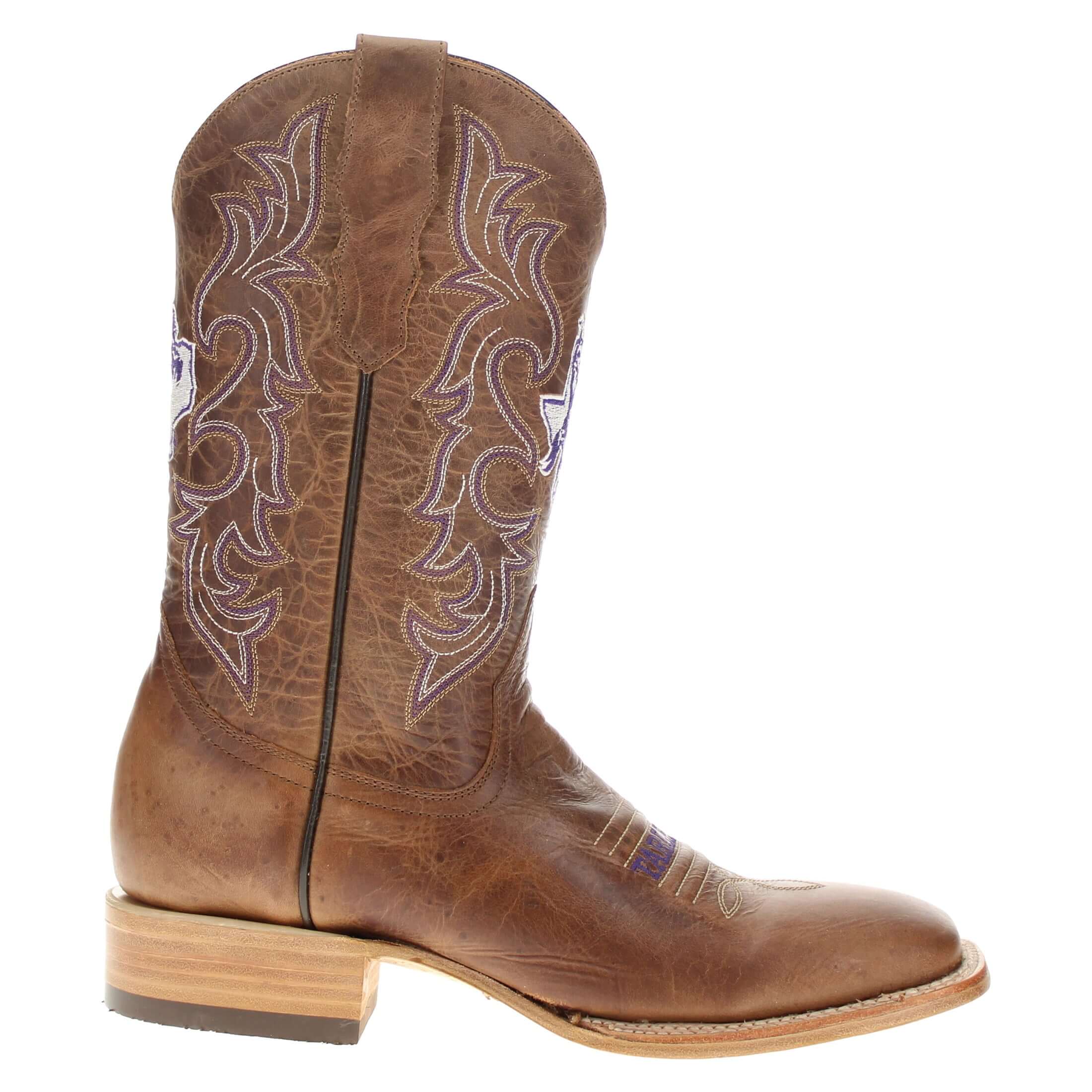 Men's Tarleton State University Tan Sqaure Toe Cowboy Boots by Vaccari
