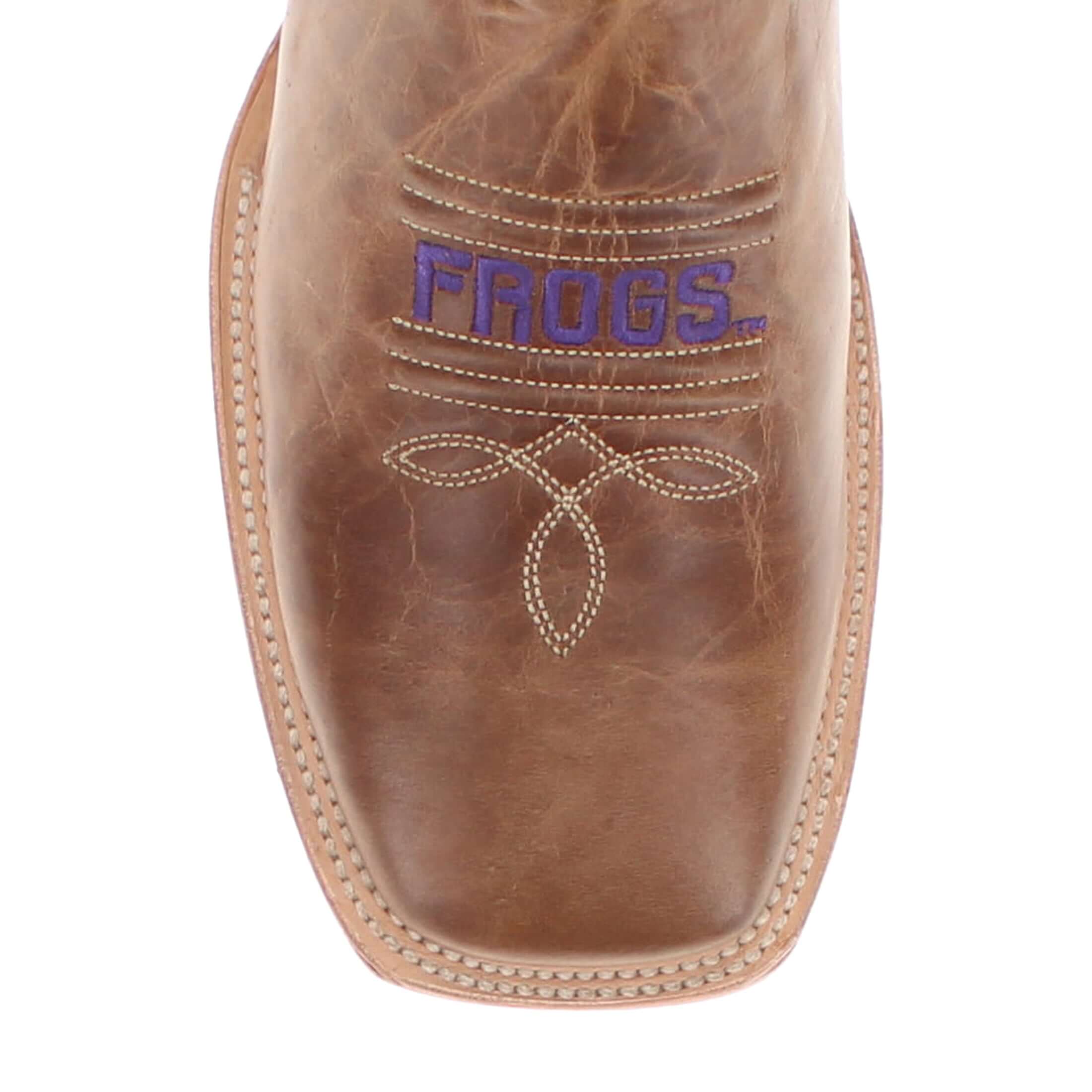 Men's TCU Horned Frogs Tan Leather Square Toe Cowboy Boots by Vaccari