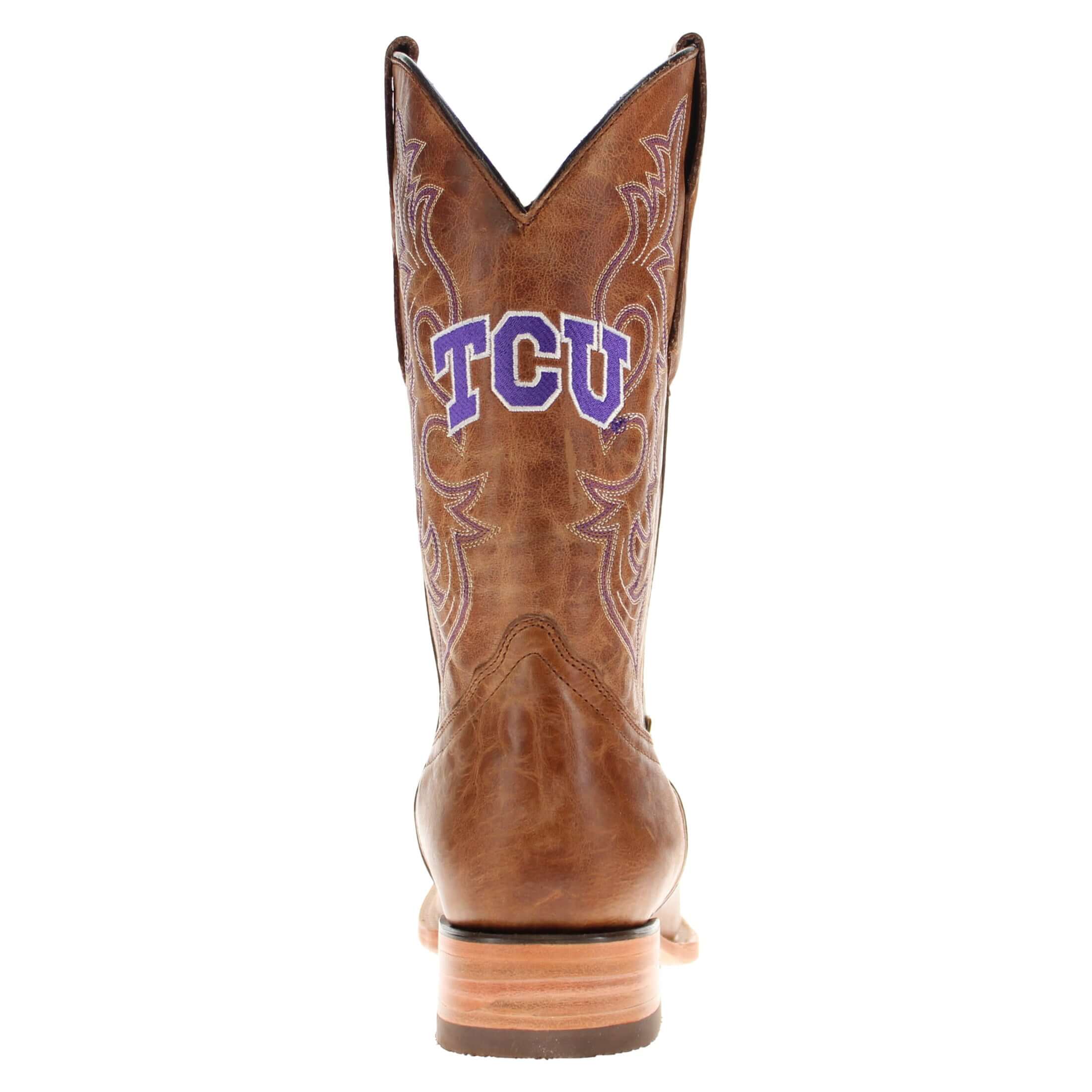Men's TCU Horned Frogs Tan Leather Square Toe Cowboy Boots by Vaccari