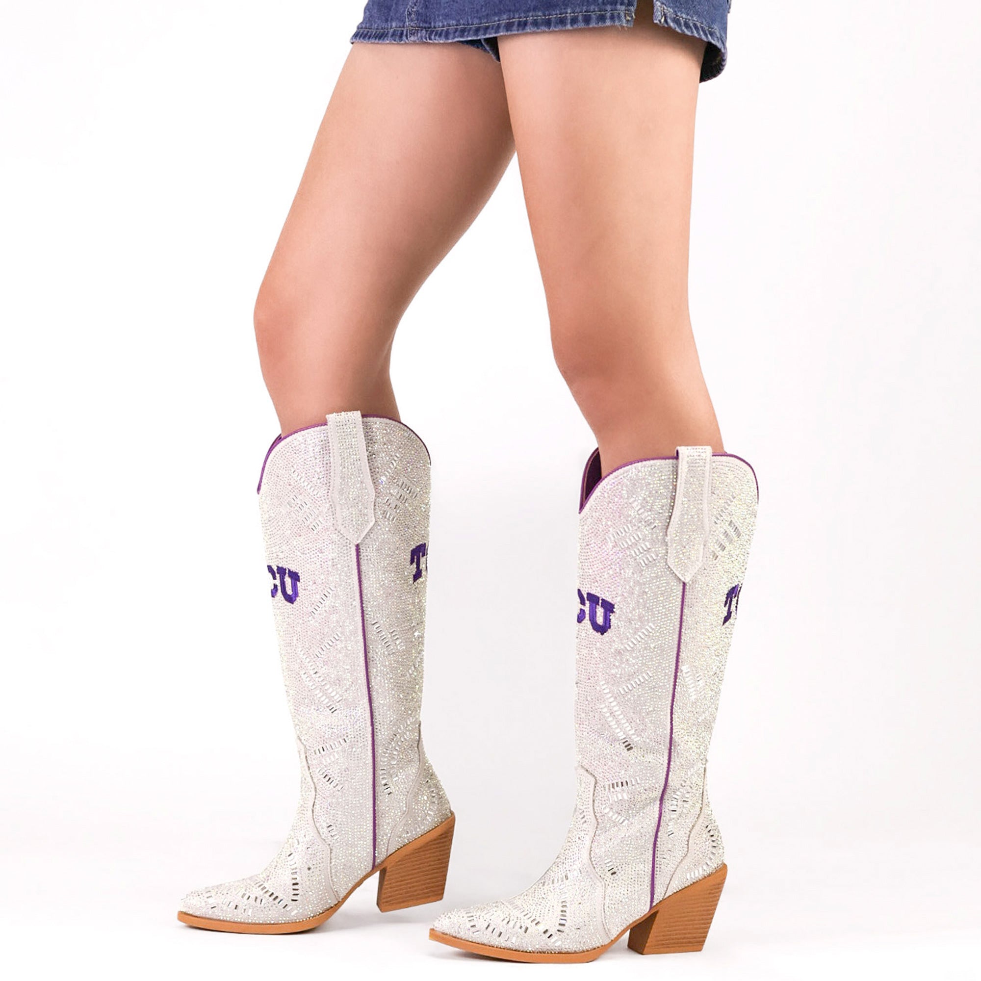 Women's Texas Christian University Natural Tall Bling Cowgirl Boots Amber by V by Vaccari