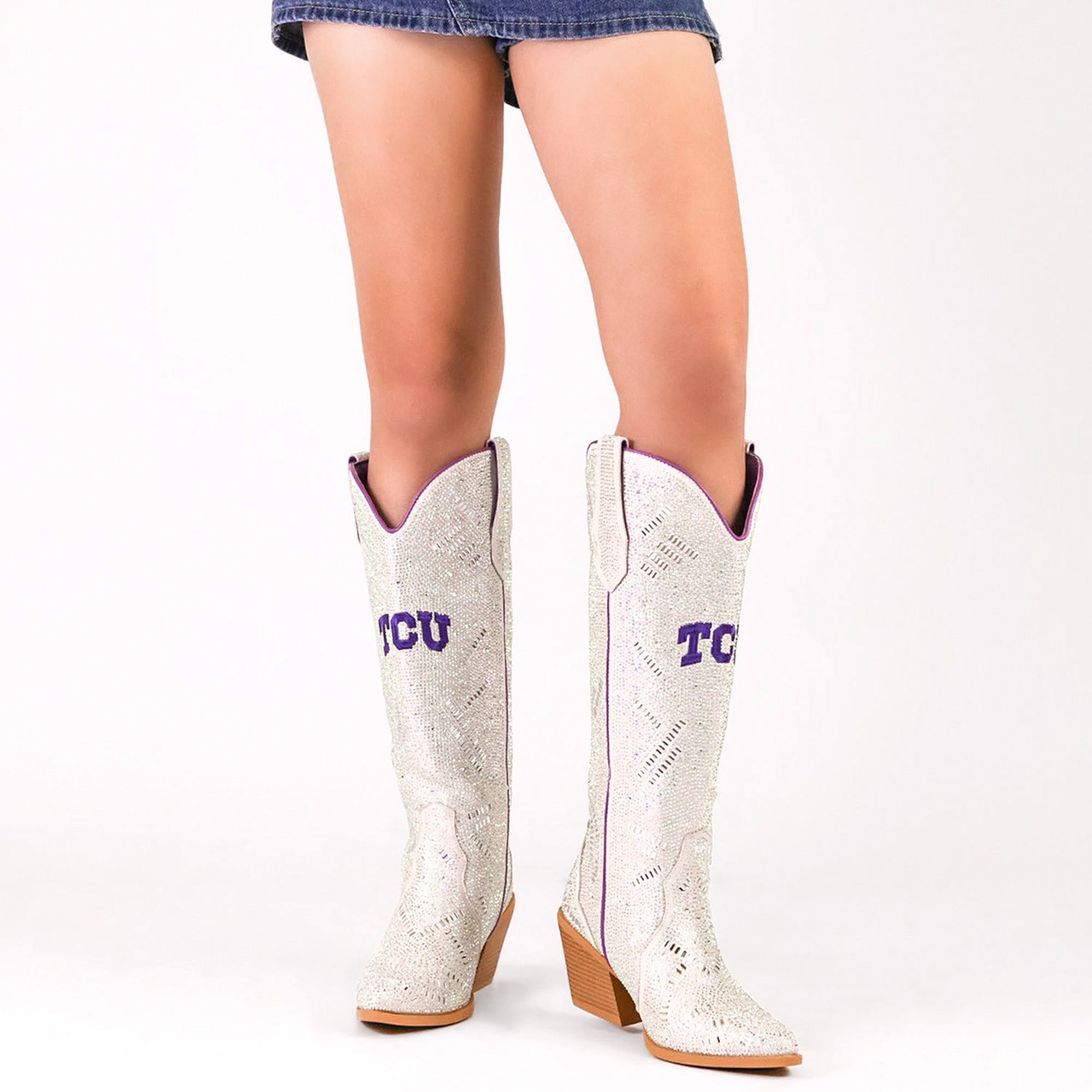 Women's Texas Christian University Natural Tall Bling Cowgirl Boots Amber by V by Vaccari