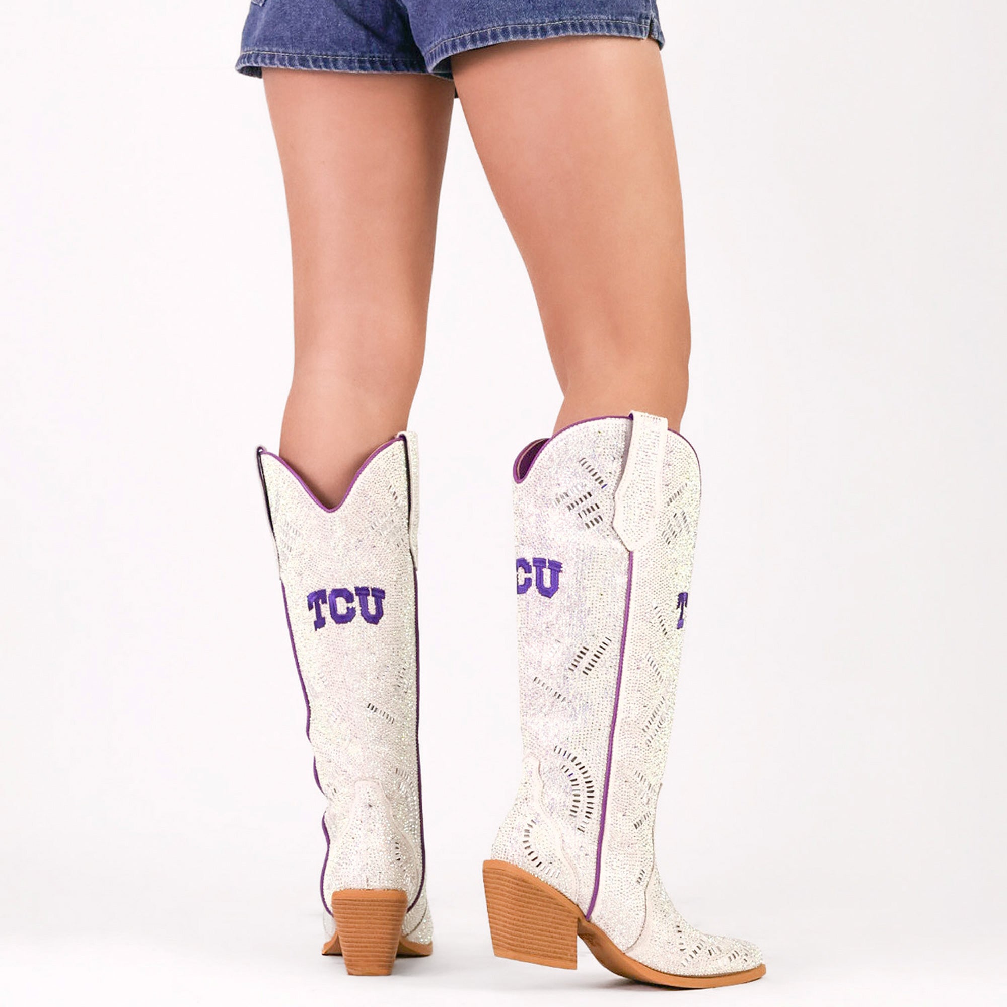 Women's Texas Christian University Natural Tall Bling Cowgirl Boots Amber by V by Vaccari