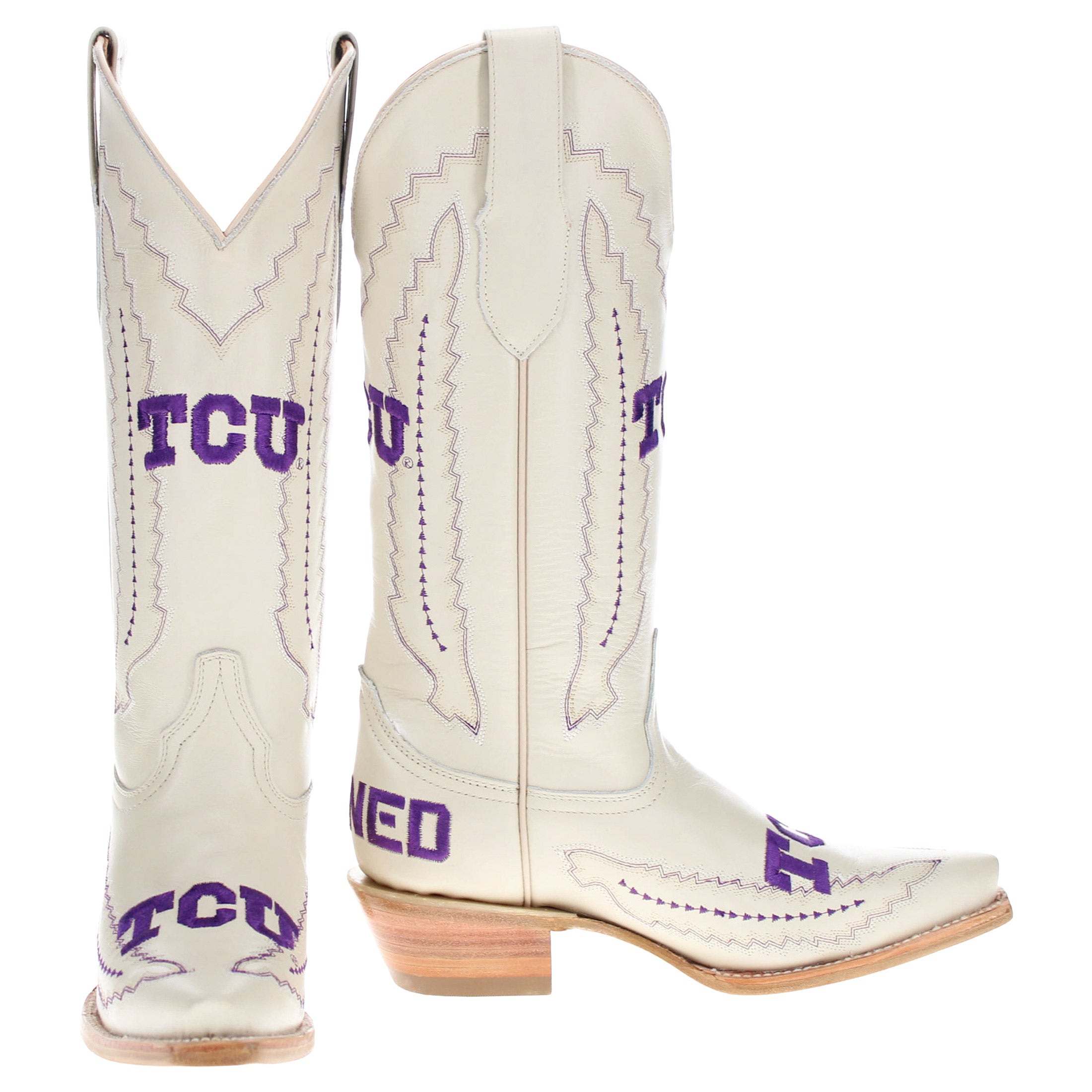 Women's TCU Horned Frogs Bone Leather Snip Toe Cowgirl Boots by Vaccari