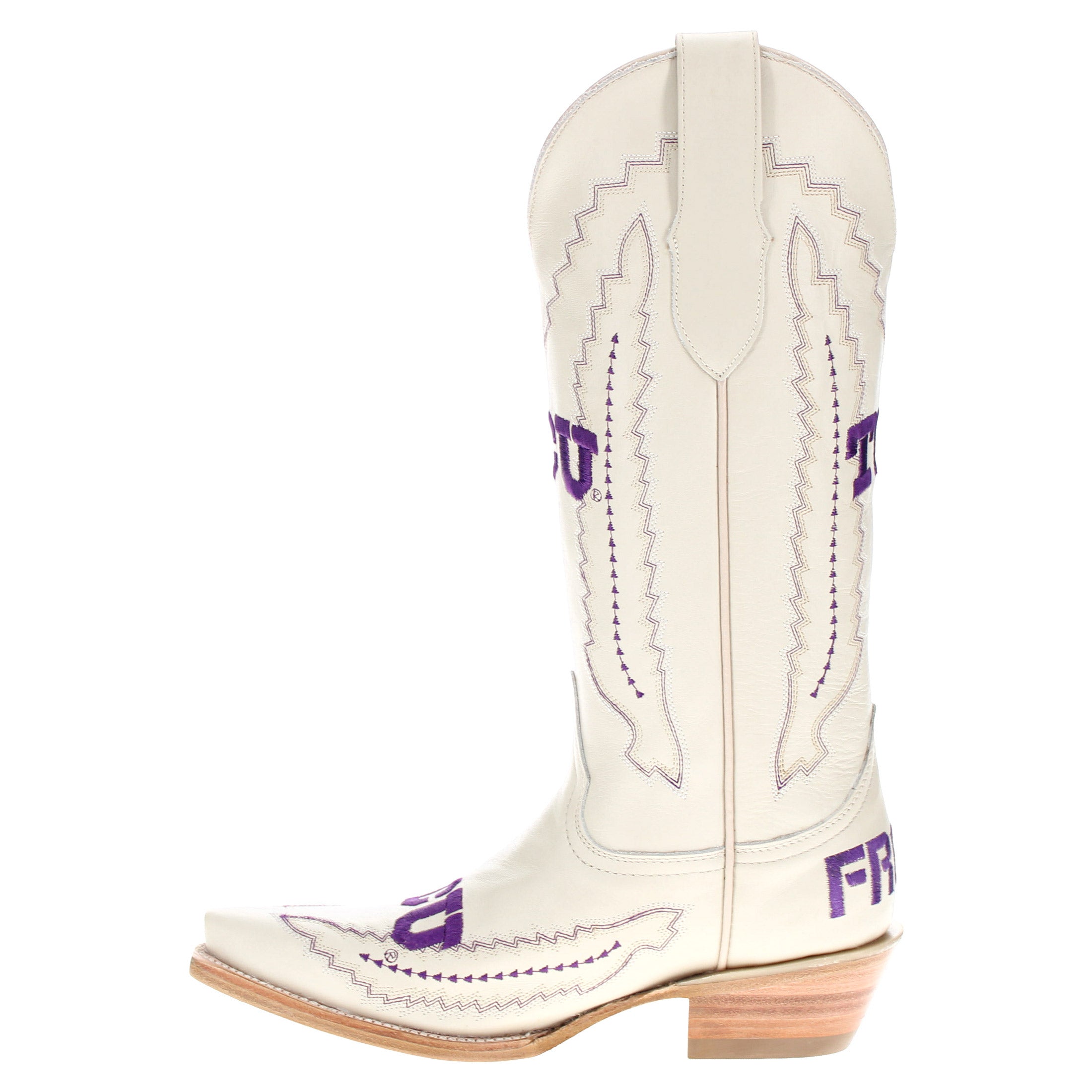 Women's TCU Horned Frogs Bone Leather Snip Toe Cowgirl Boots by Vaccari