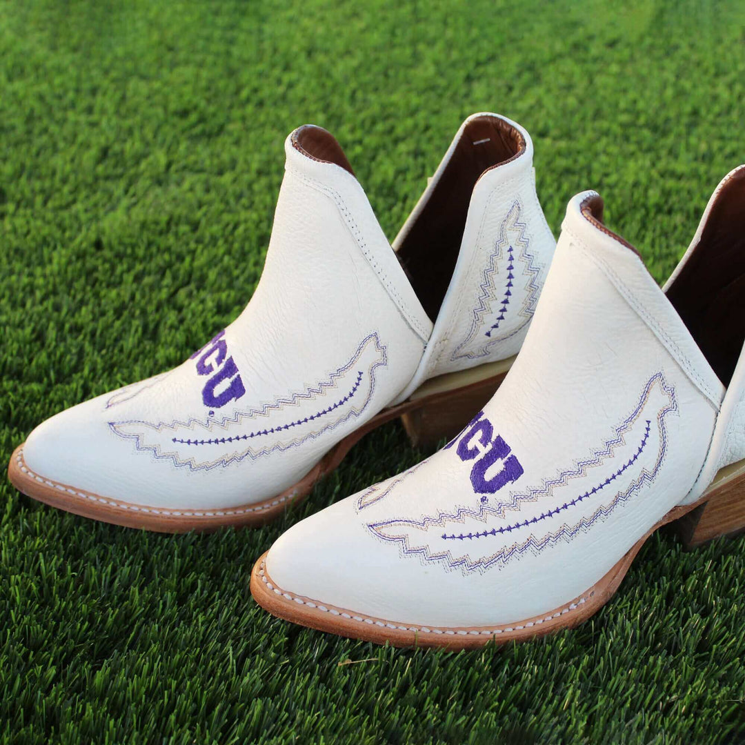 Women's Texas Christian University White Pointed Toe Booties by Vaccari