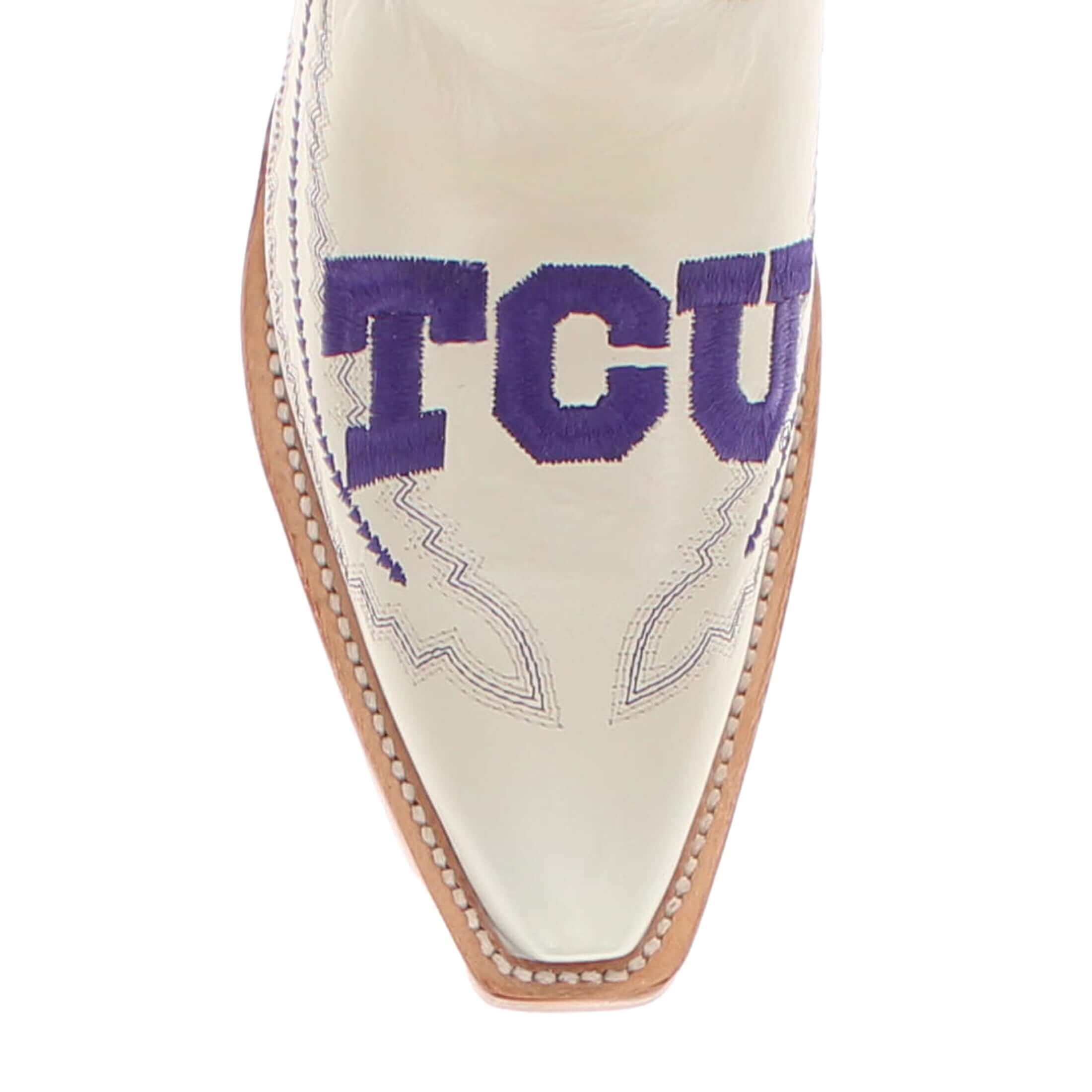 Women's TCU Horned Frogs Bone Leather Snip Toe Cowgirl Boots by Vaccari