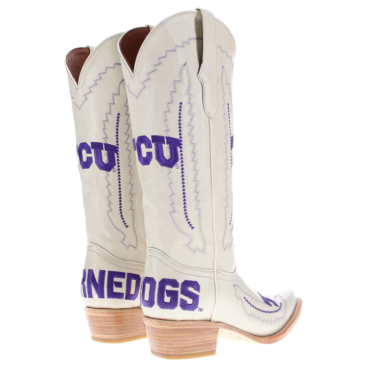 Women's TCU Horned Frogs Bone Leather Snip Toe Cowgirl Boots by Vaccari