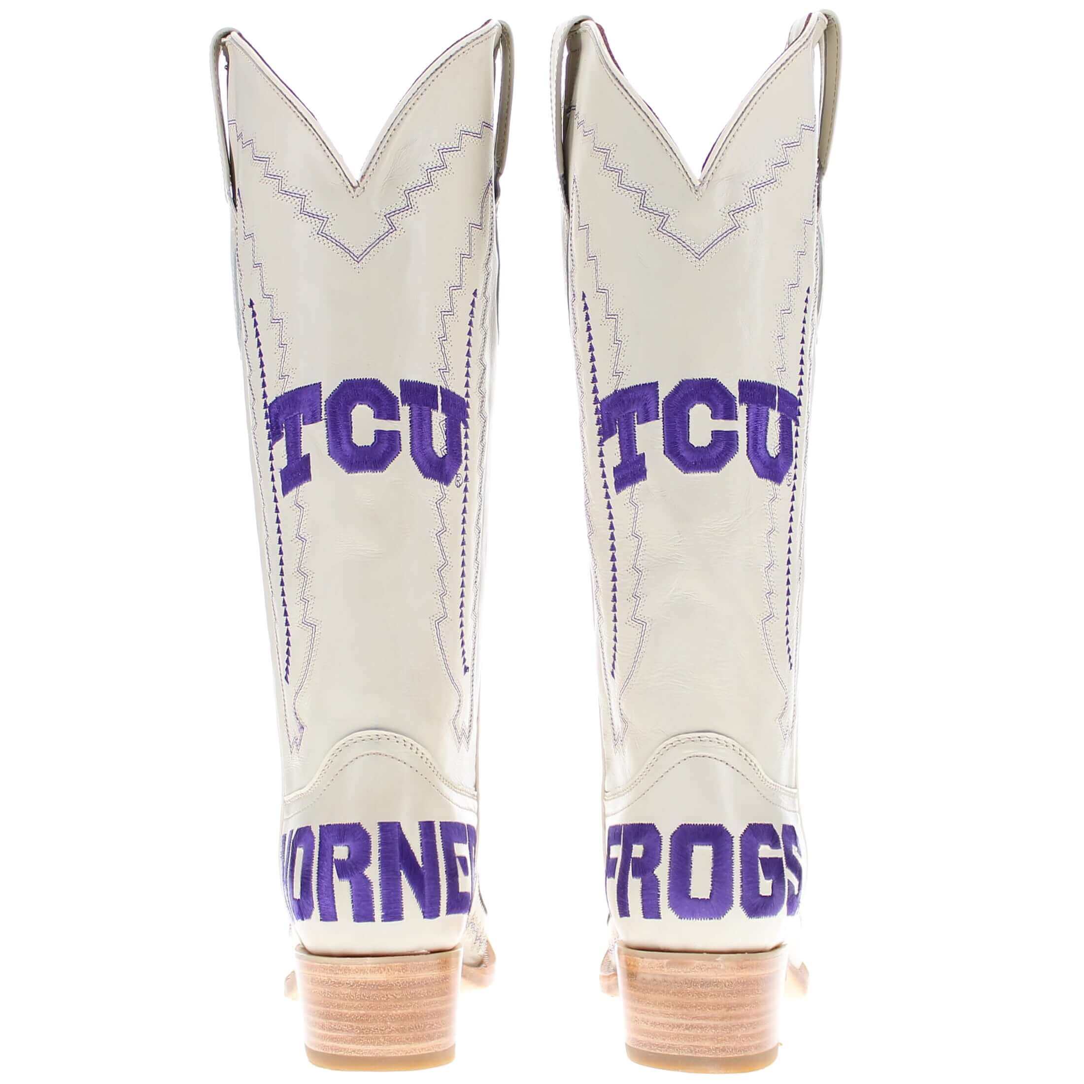 Women's TCU Horned Frogs Bone Leather Snip Toe Cowgirl Boots by Vaccari