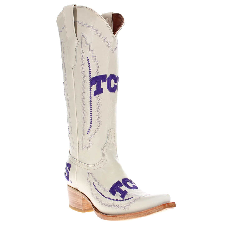 Women's TCU Horned Frogs Bone Leather Snip Toe Cowgirl Boots by Vaccari