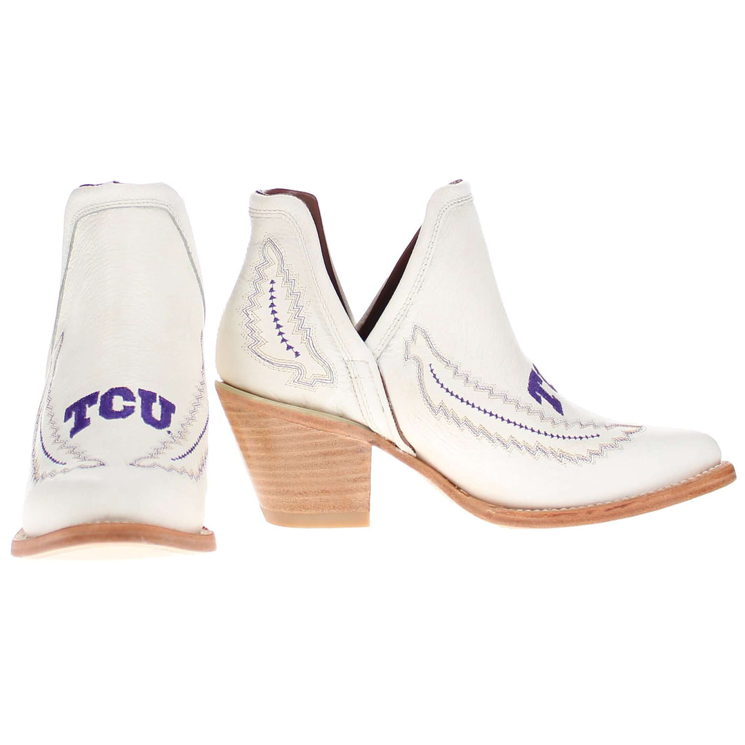 Women's Texas Christian University White Pointed Toe Booties by Vaccari