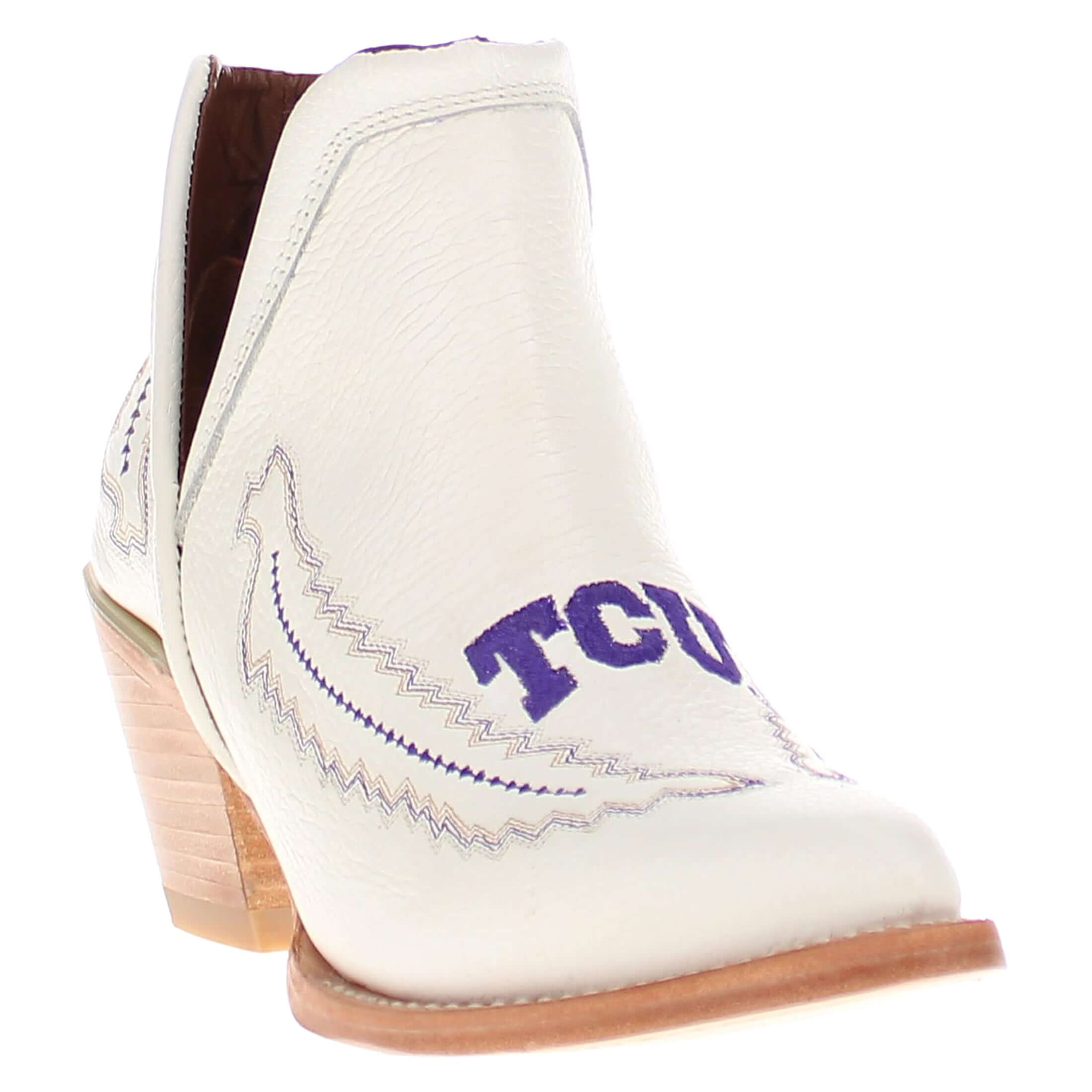 Women's Texas Christian University White Pointed Toe Booties by Vaccari