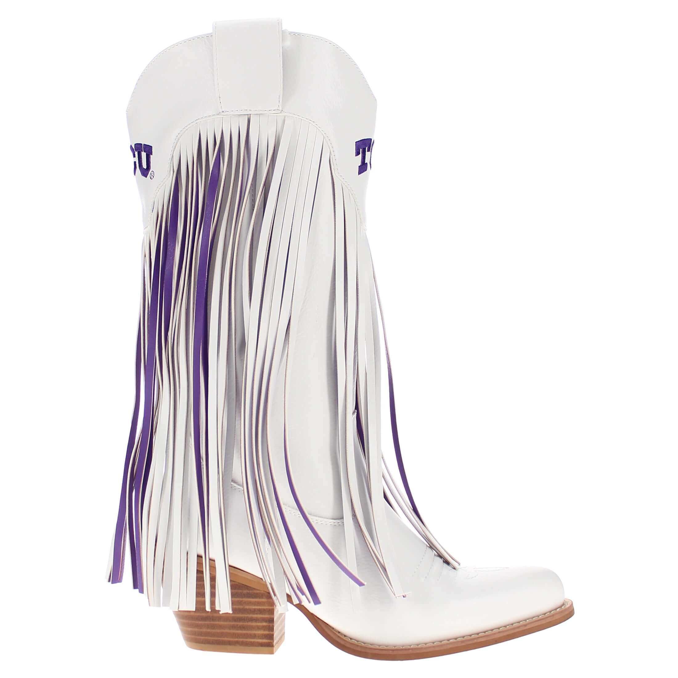Texas Christian University Kacey White Fringe Boot By V By Vaccari
