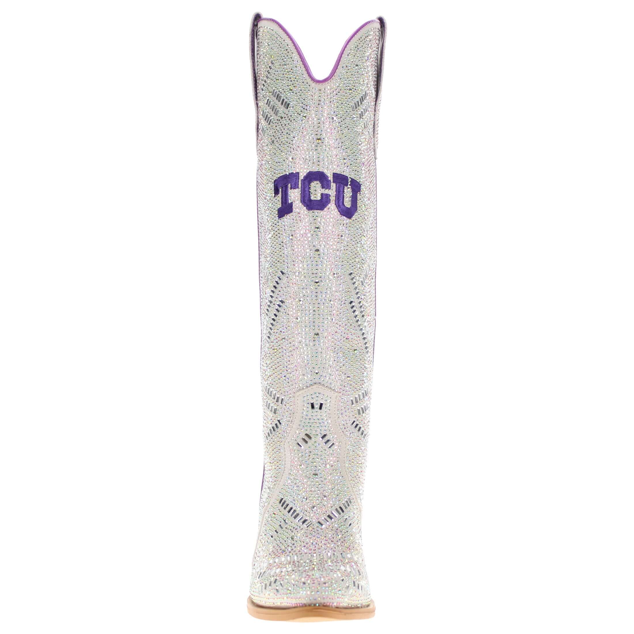 Women's Texas Christian University Natural Tall Bling Cowgirl Boots Amber by V by Vaccari