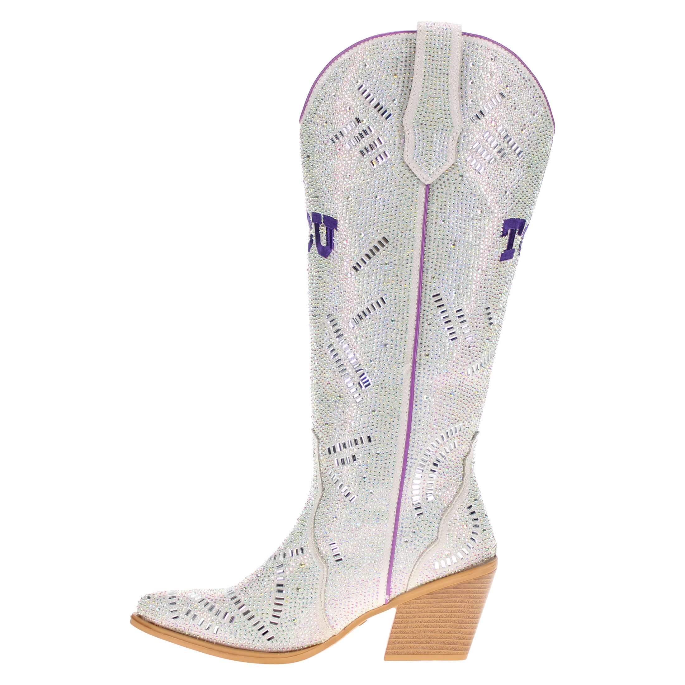Women's Texas Christian University Natural Tall Bling Cowgirl Boots Amber by V by Vaccari