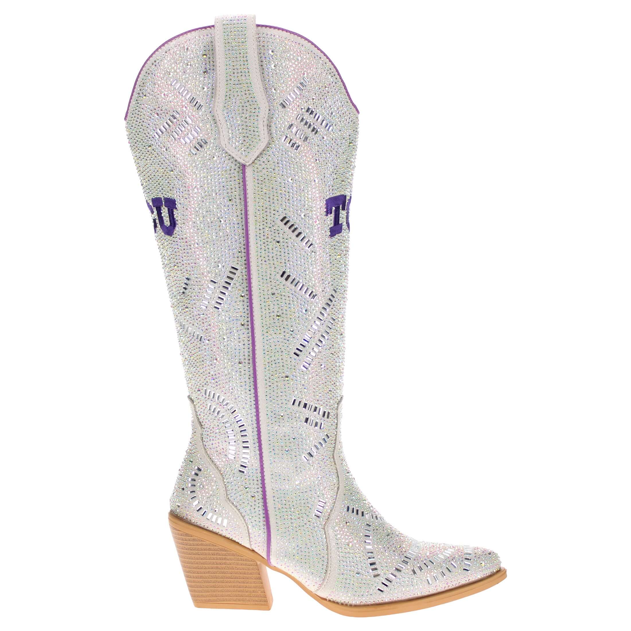 Women's Texas Christian University Natural Tall Bling Cowgirl Boots Amber by V by Vaccari