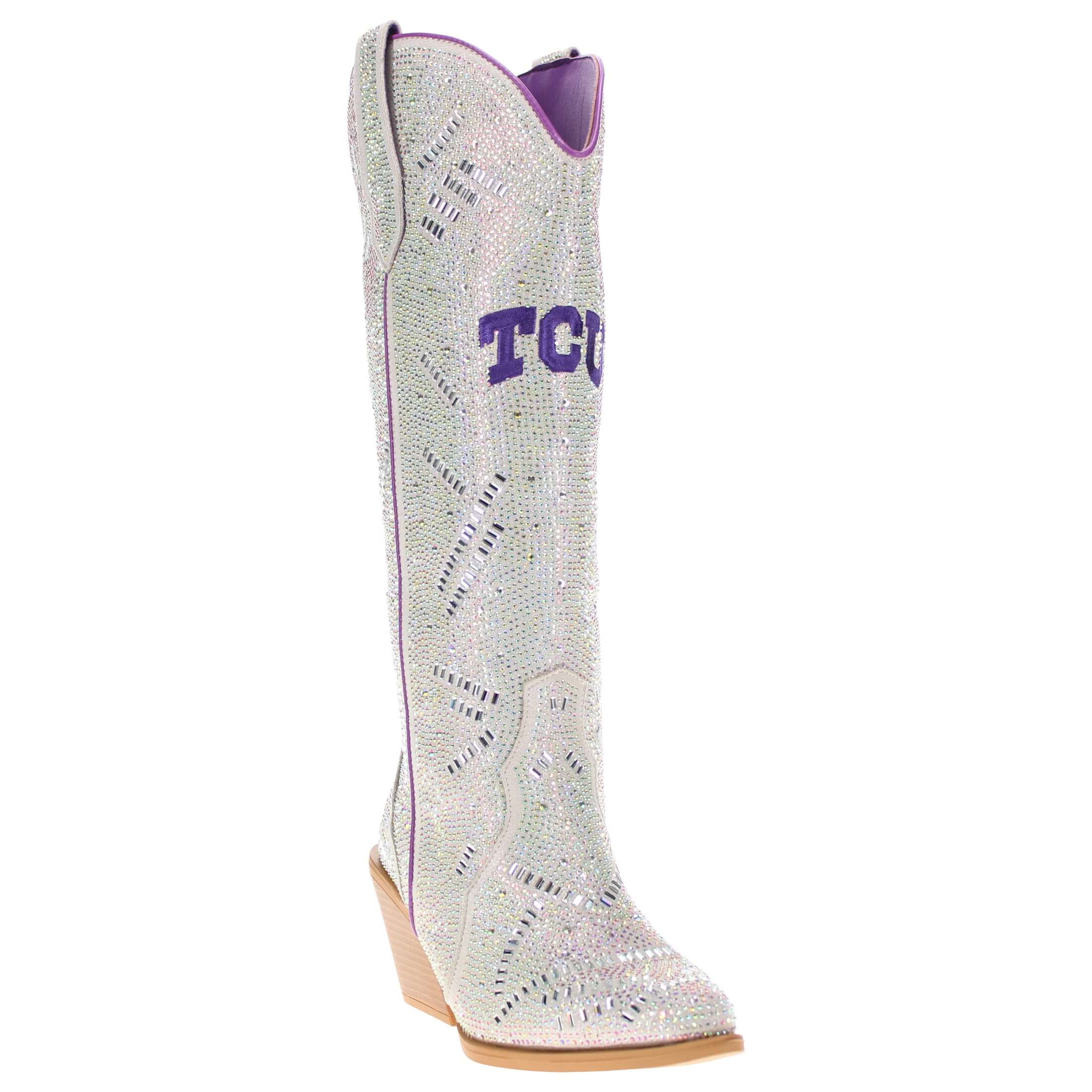 Women's Texas Christian University Natural Tall Bling Cowgirl Boots Amber by V by Vaccari