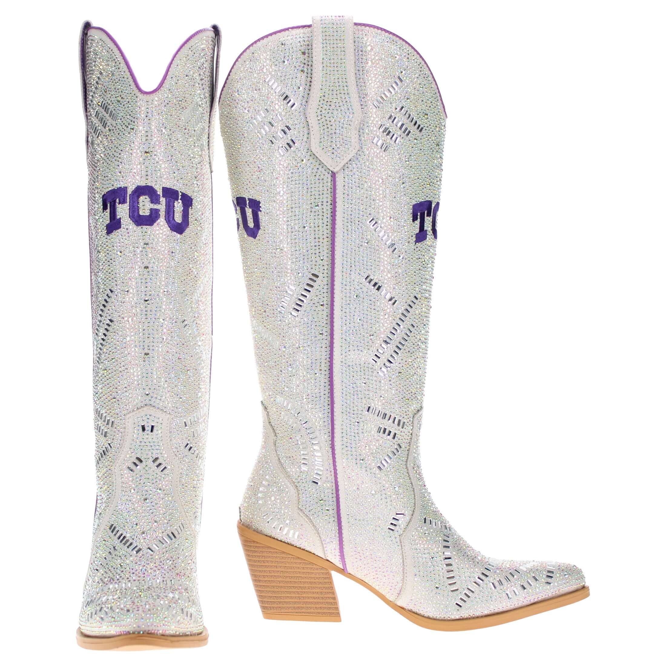 Women's Texas Christian University Natural Tall Bling Cowgirl Boots Amber by V by Vaccari