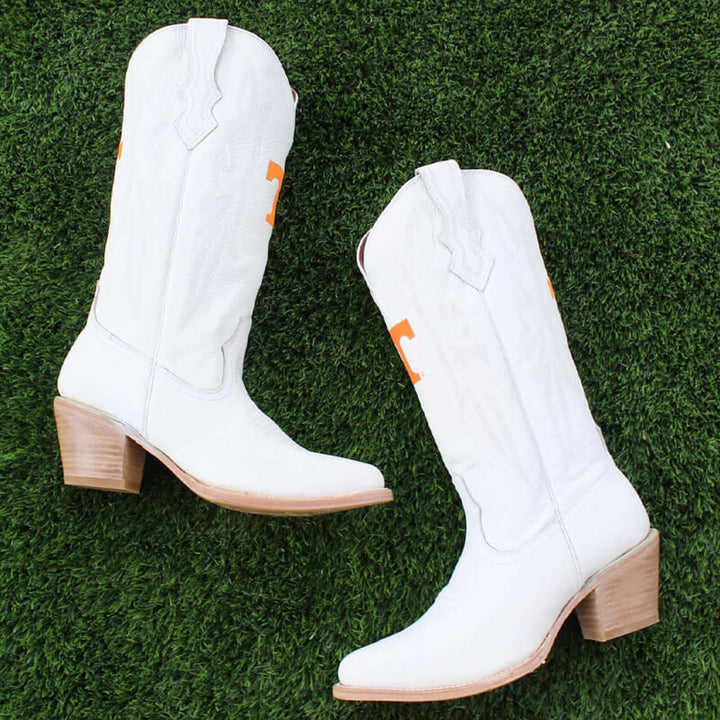 Women's University of Tennessee All White Pointed Toe Cowgirl Boots Leighton Vaccari University
