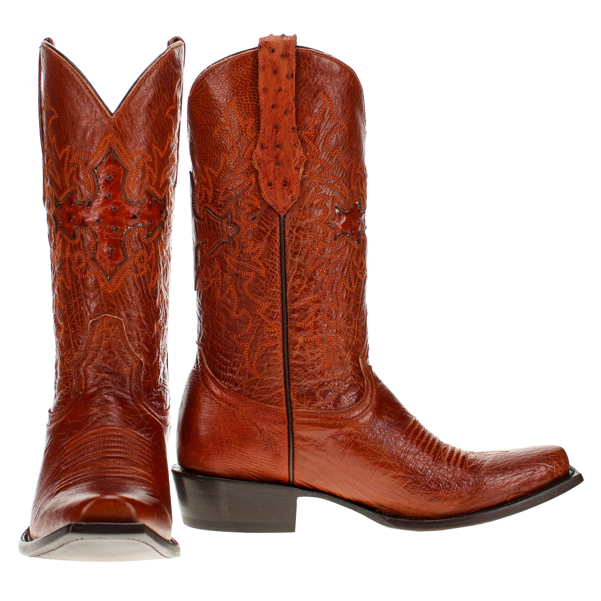 Men's Cognac Full Smooth Ostrich JW Cowboy Boots by Vaccari