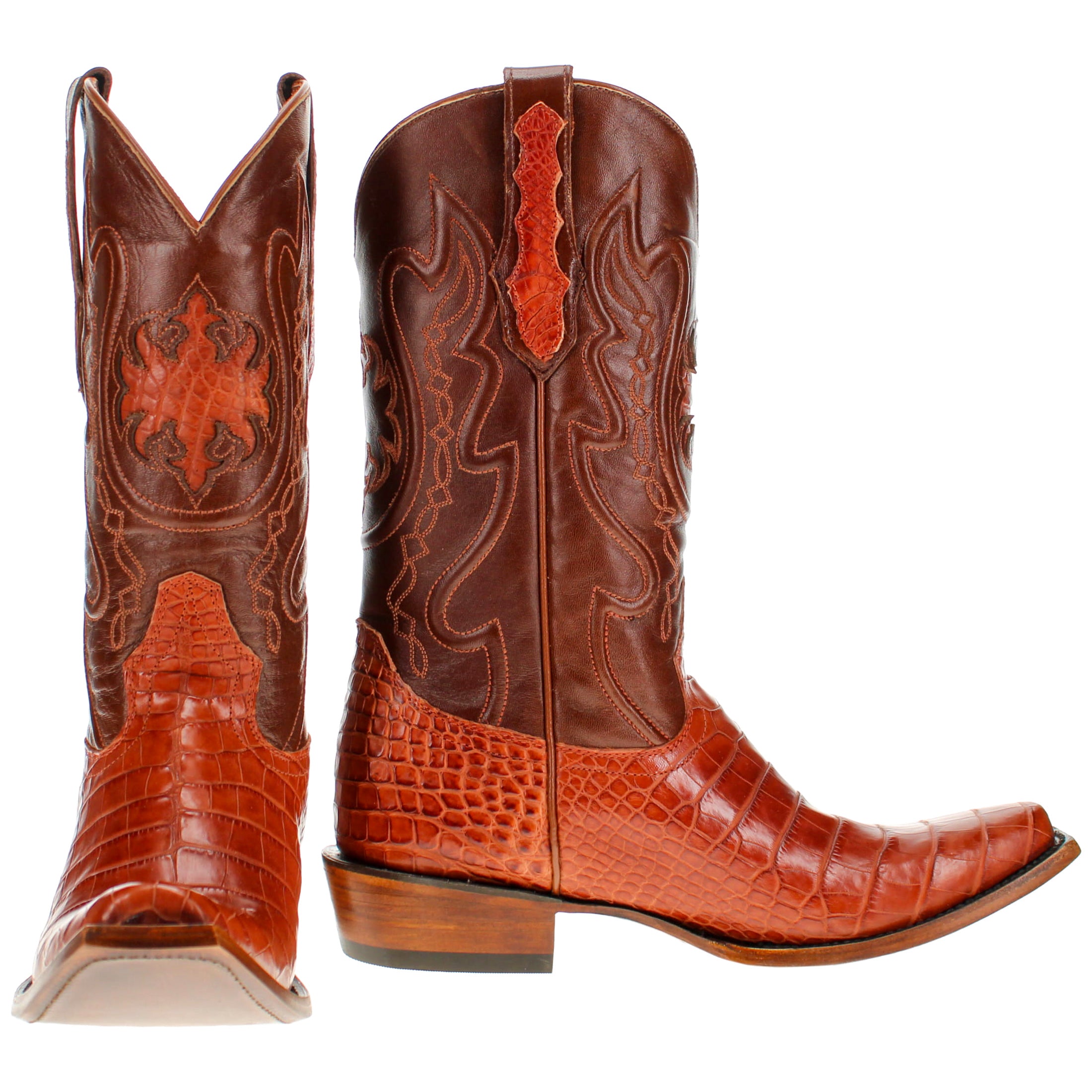 Men's Cognac American Alligator Belly JW Toe Cowboy Boots by Vaccari