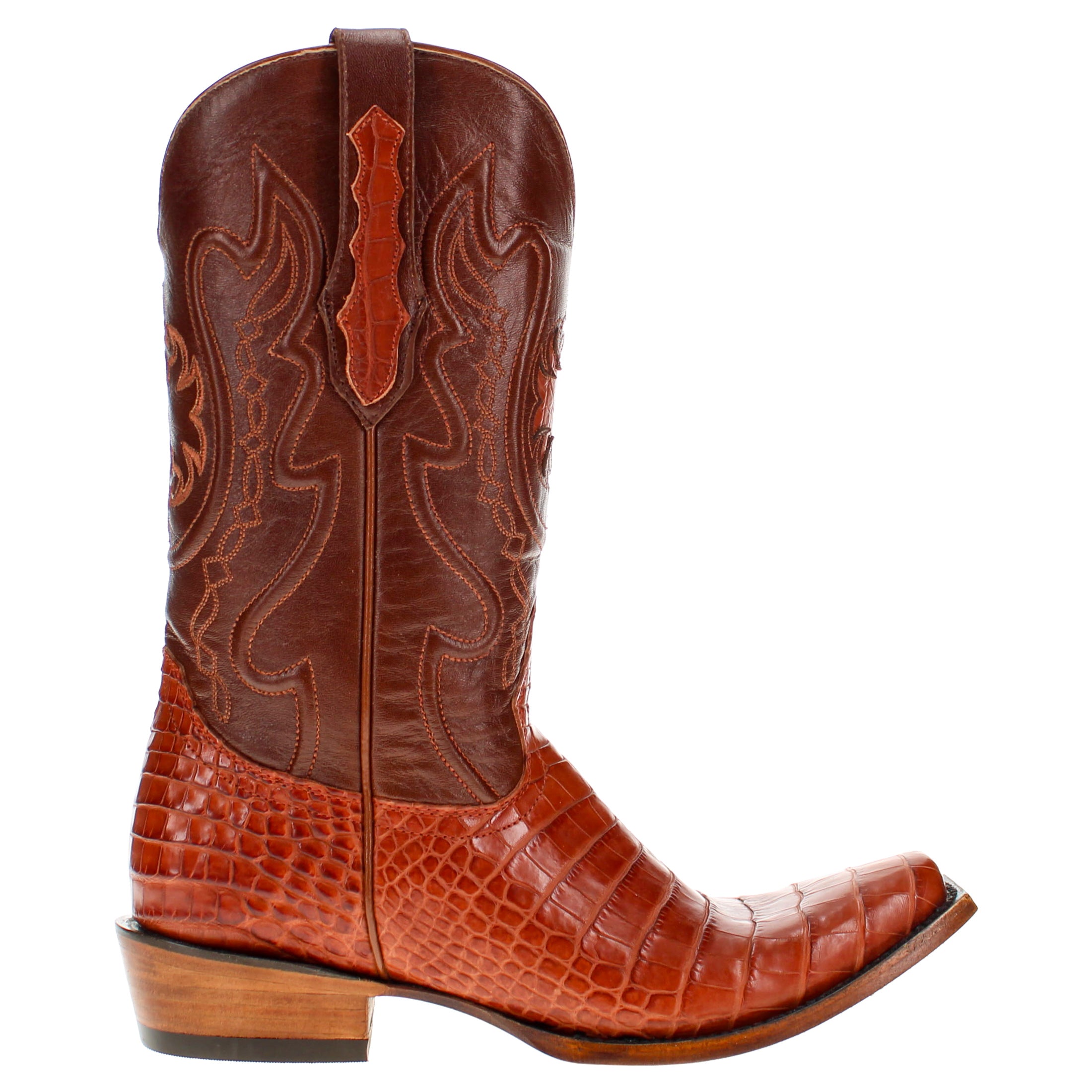 Men's Cognac American Alligator Belly JW Toe Cowboy Boots by Vaccari