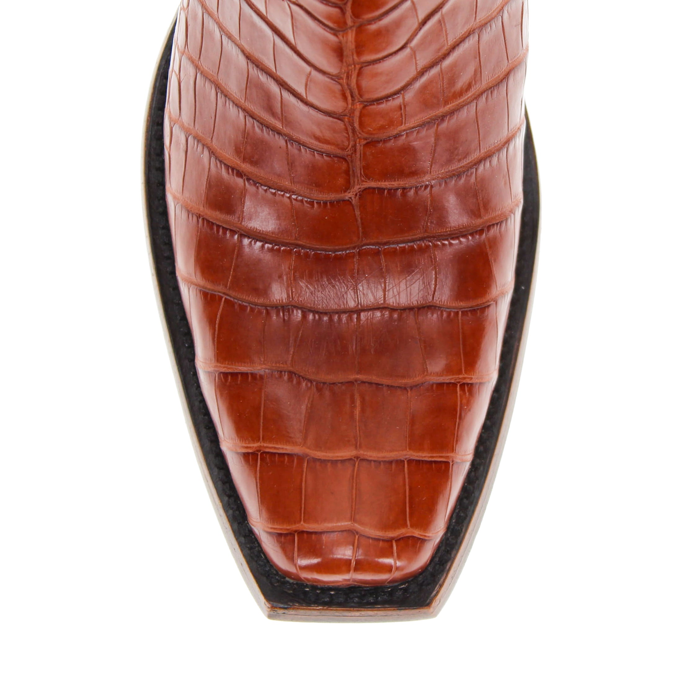 Men's Cognac American Alligator Belly JW Toe Cowboy Boots by Vaccari