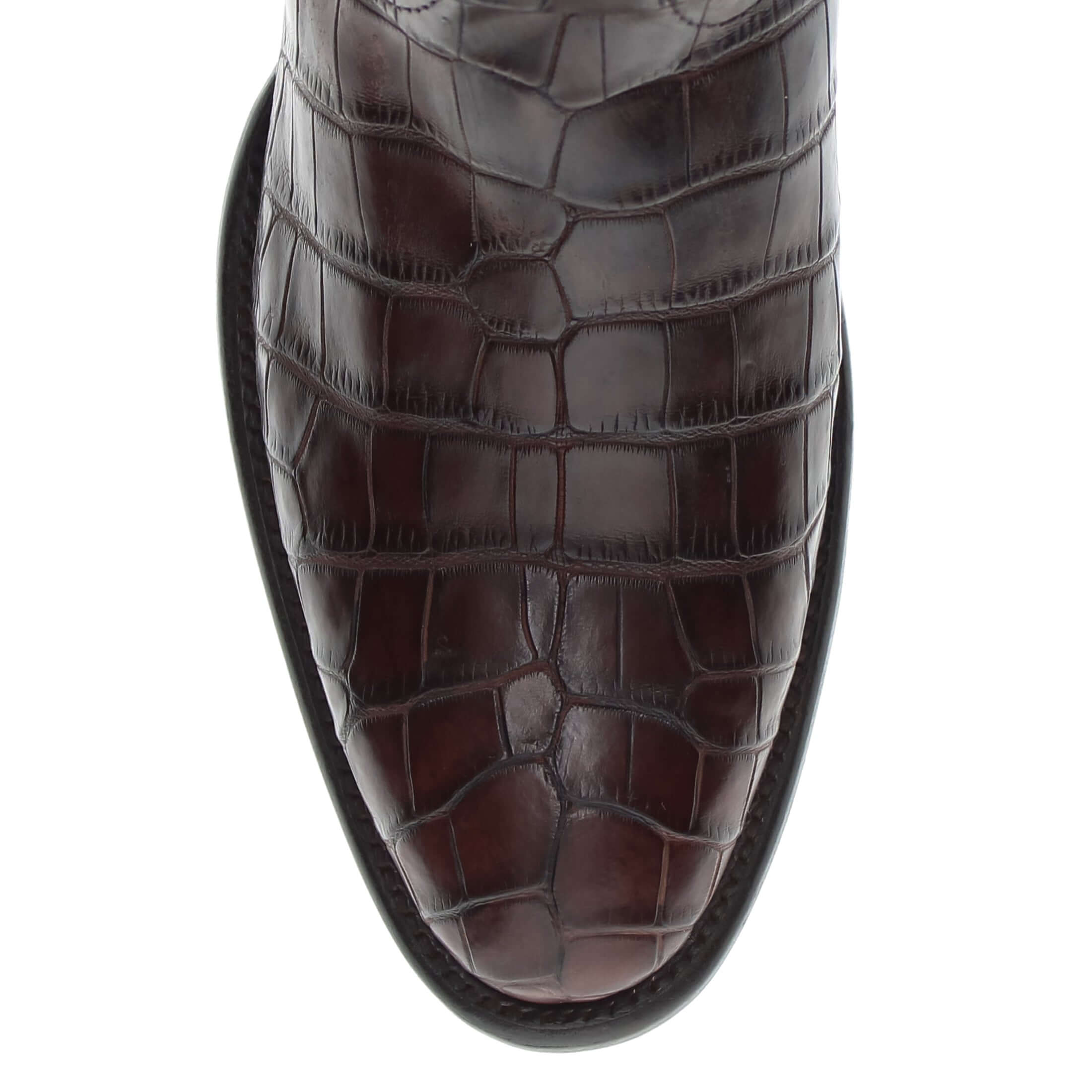 Mens Brown American Alligator Belly Round Toe Cowboy Boots That Look Similar to Caiman Crocodile Leather