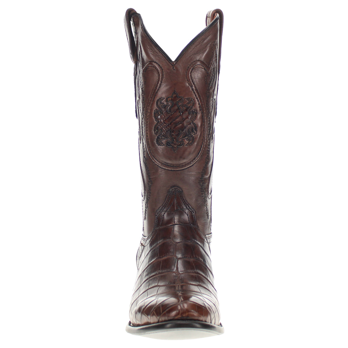 Mens Brown American Alligator Belly Round Toe Cowboy Boots That Look Similar to Caiman Crocodile Leather