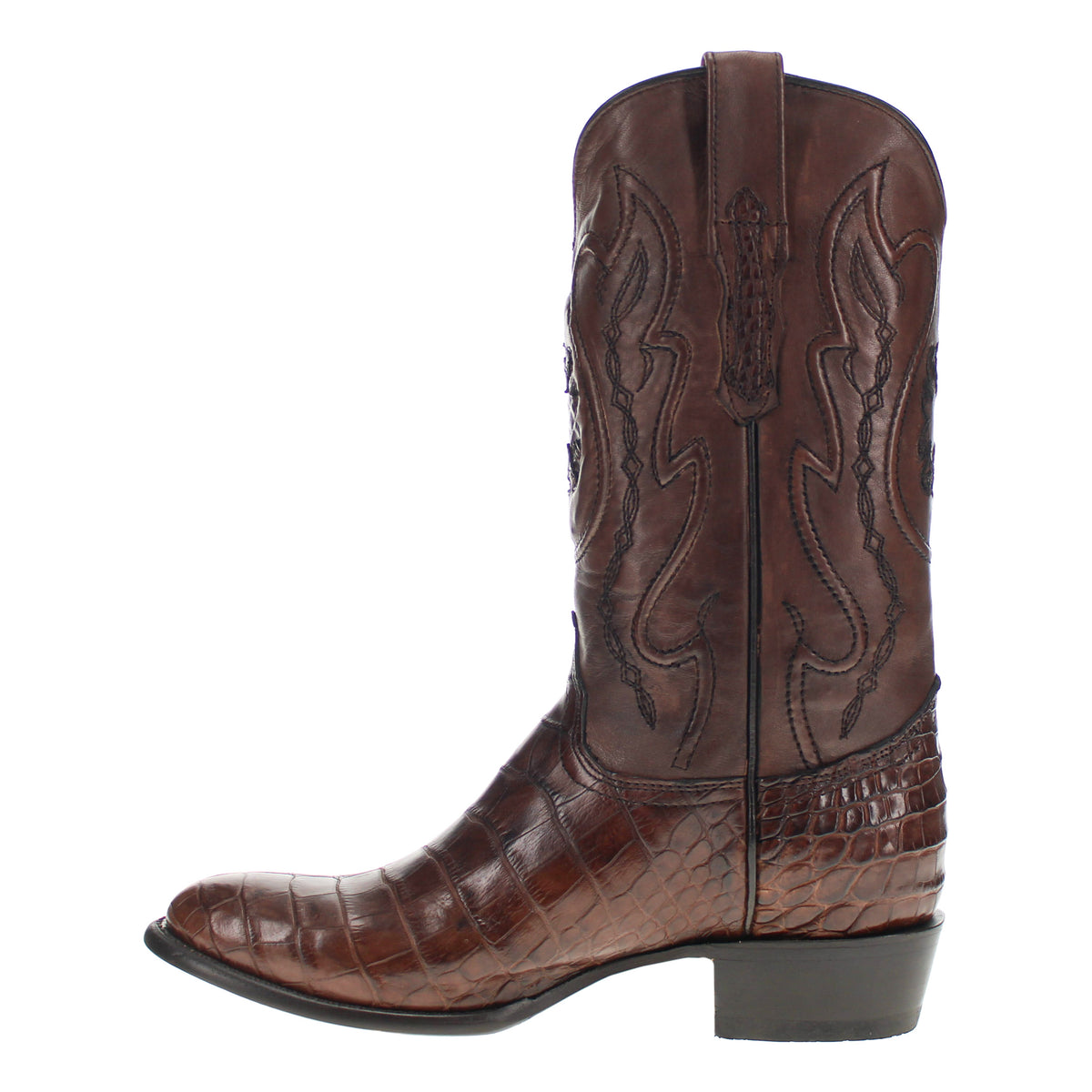 Mens Brown American Alligator Belly Round Toe Cowboy Boots That Look Similar to Caiman Crocodile Leather