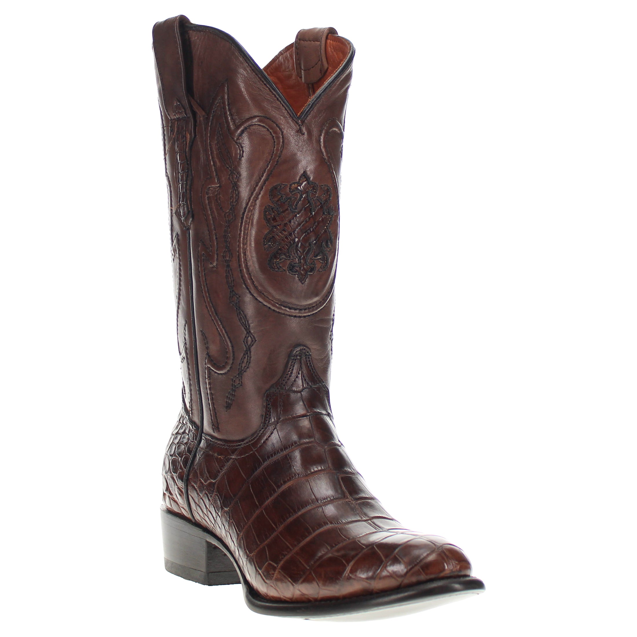 Mens Brown American Alligator Belly Round Toe Cowboy Boots That Look Similar to Caiman Crocodile Leather