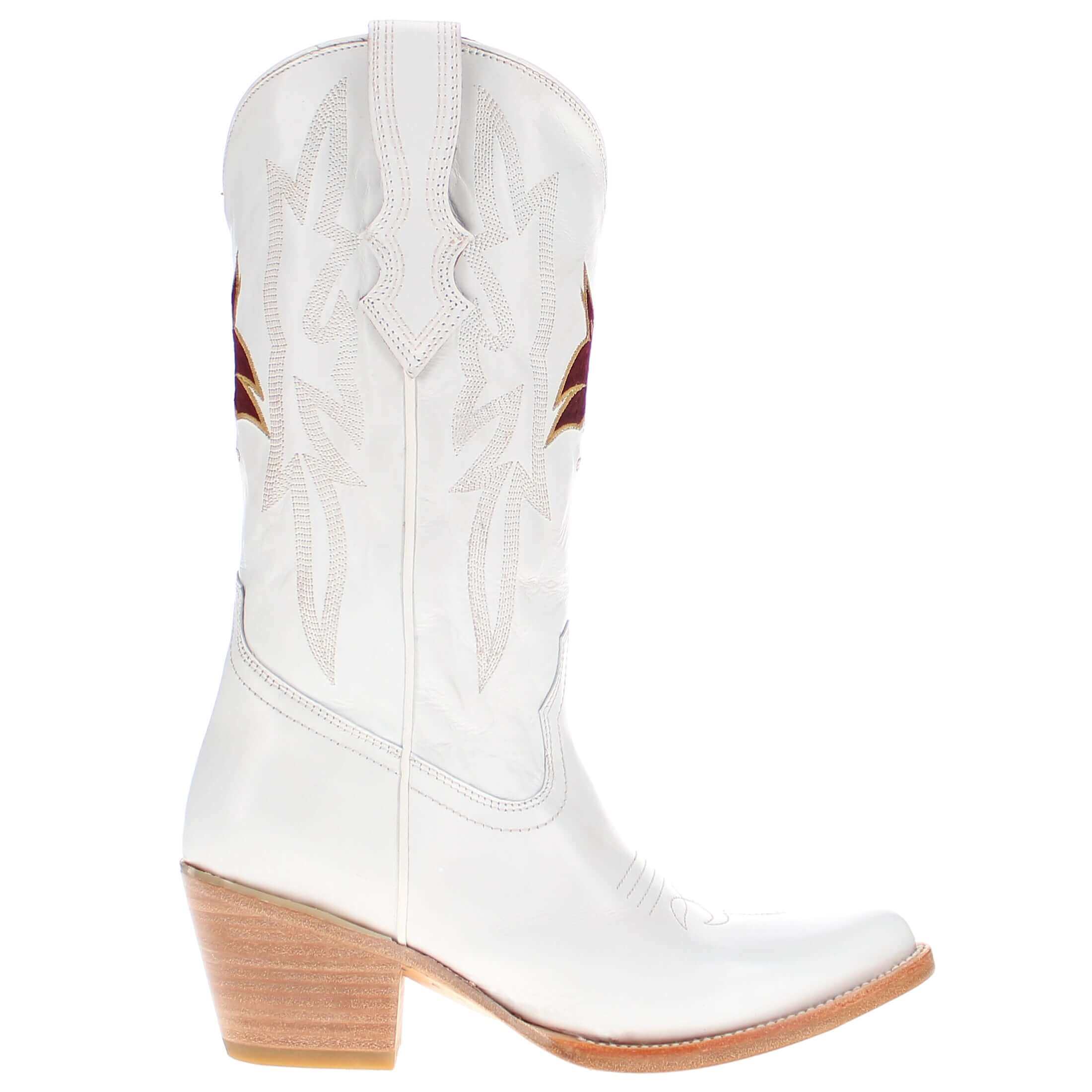 Women's Texas State Bobcats All White Leather Pointed Toe Cowgirl Boots Vaccari