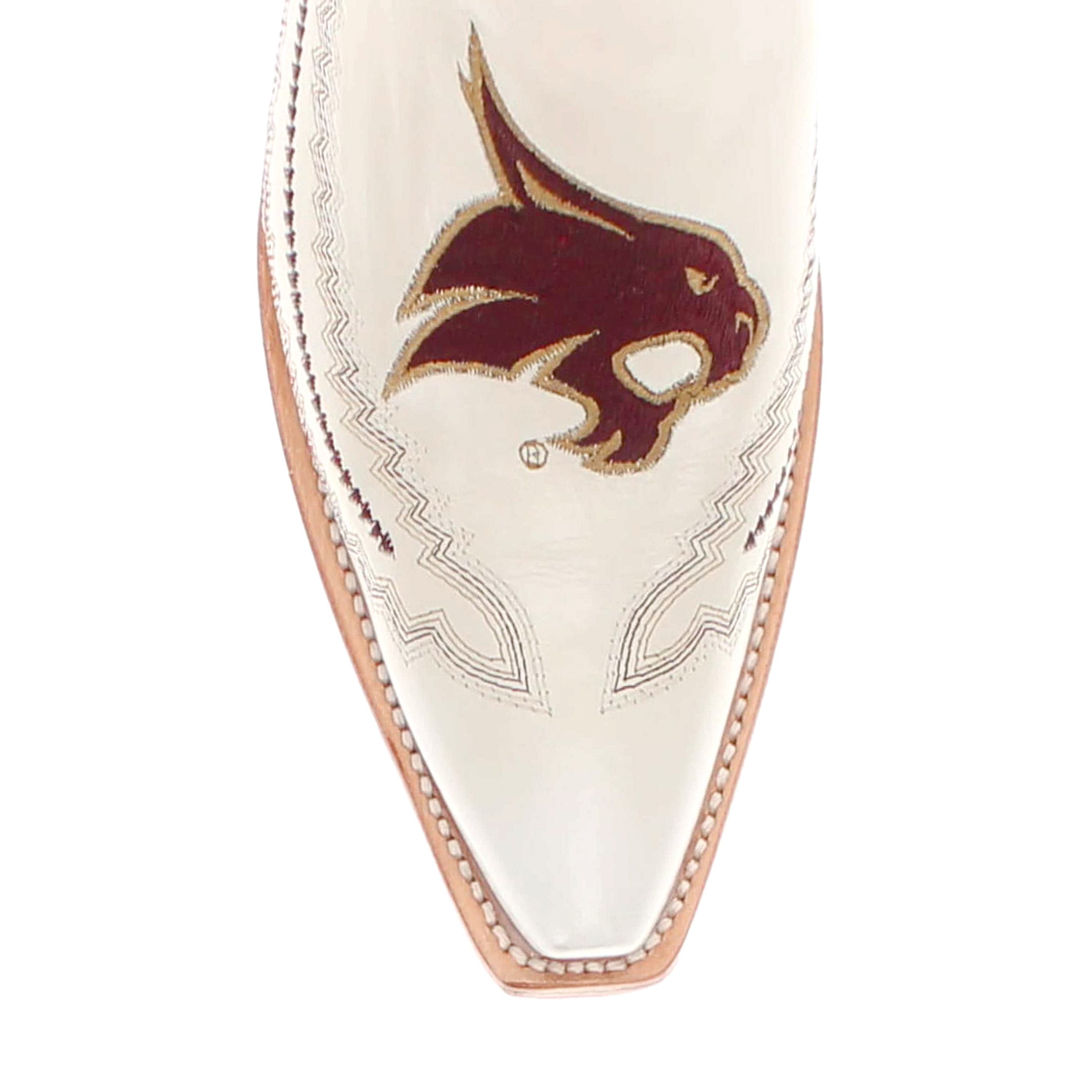 Women's Texas State University Bobcats Bone Leather Snip Toe Cowgirl Boots by Vaccari