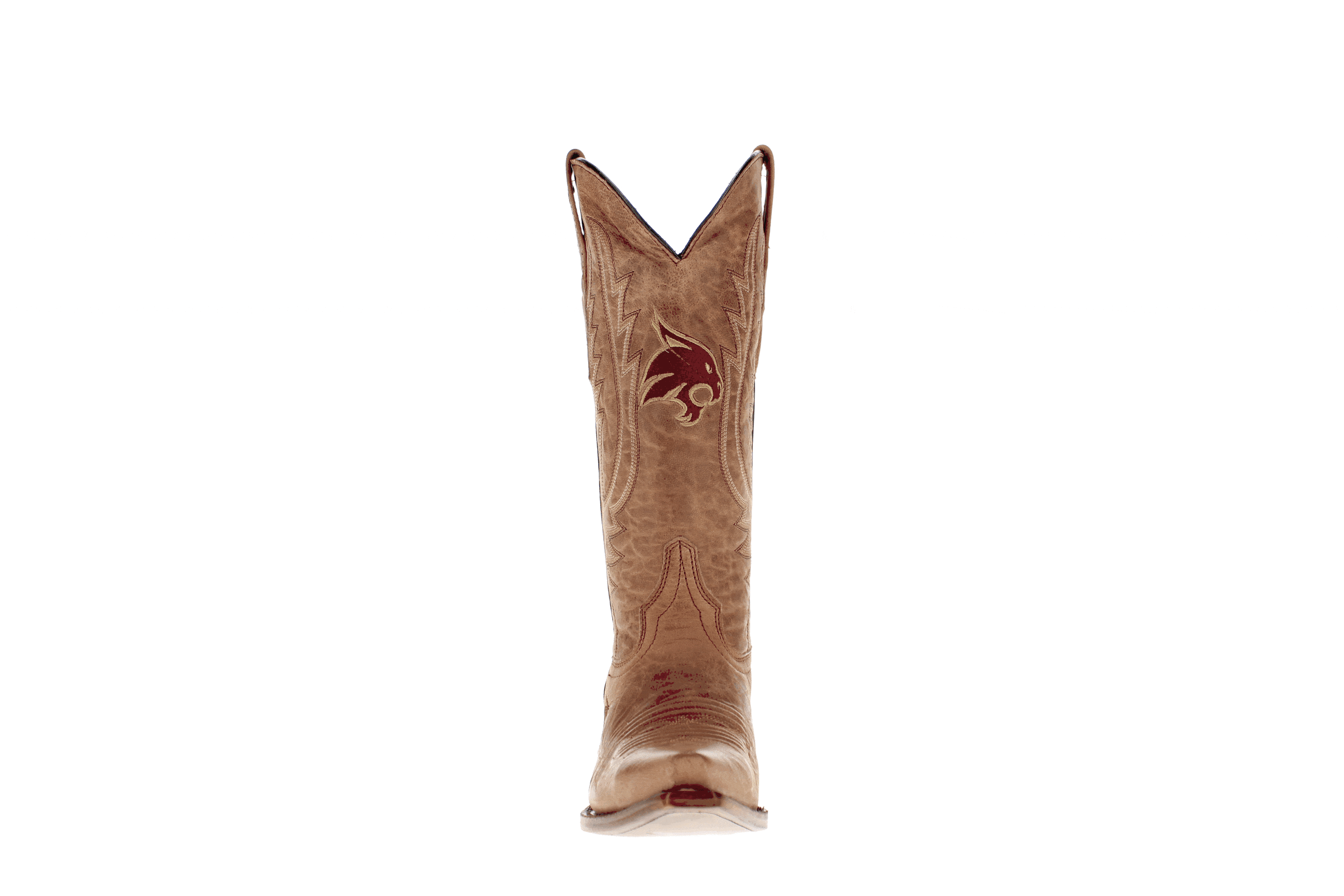 Women's Texas State Bobcats Tan Leather Snip Toe Cowgirl Boots by Vaccari