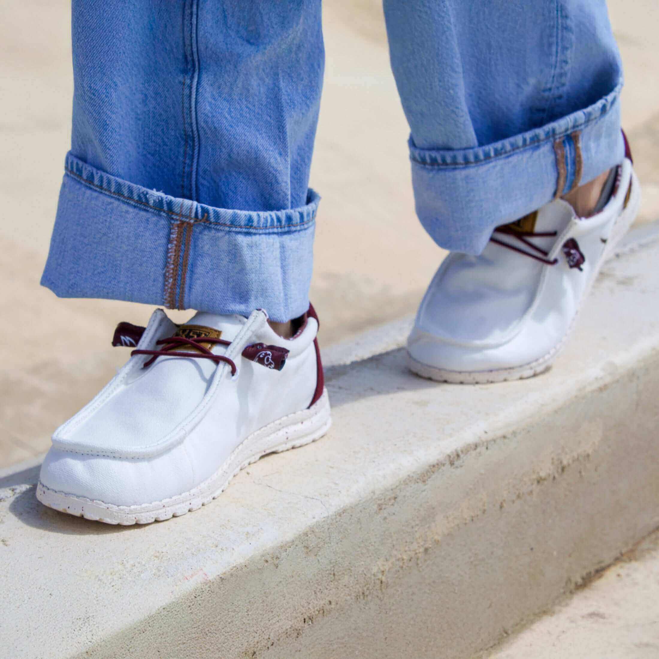 Women's Texas State University Off White and Maroon Canvas Casual Shoe by Vaccari