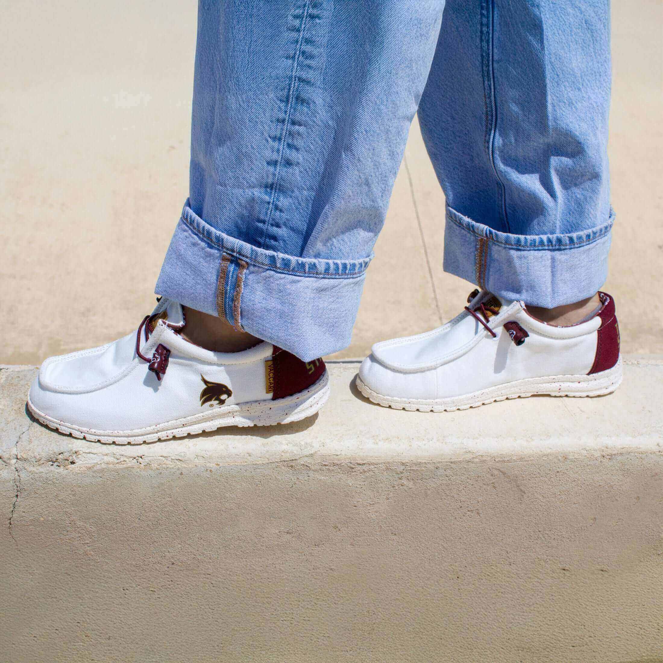 Women's Texas State University Off White and Maroon Canvas Casual Shoe by Vaccari