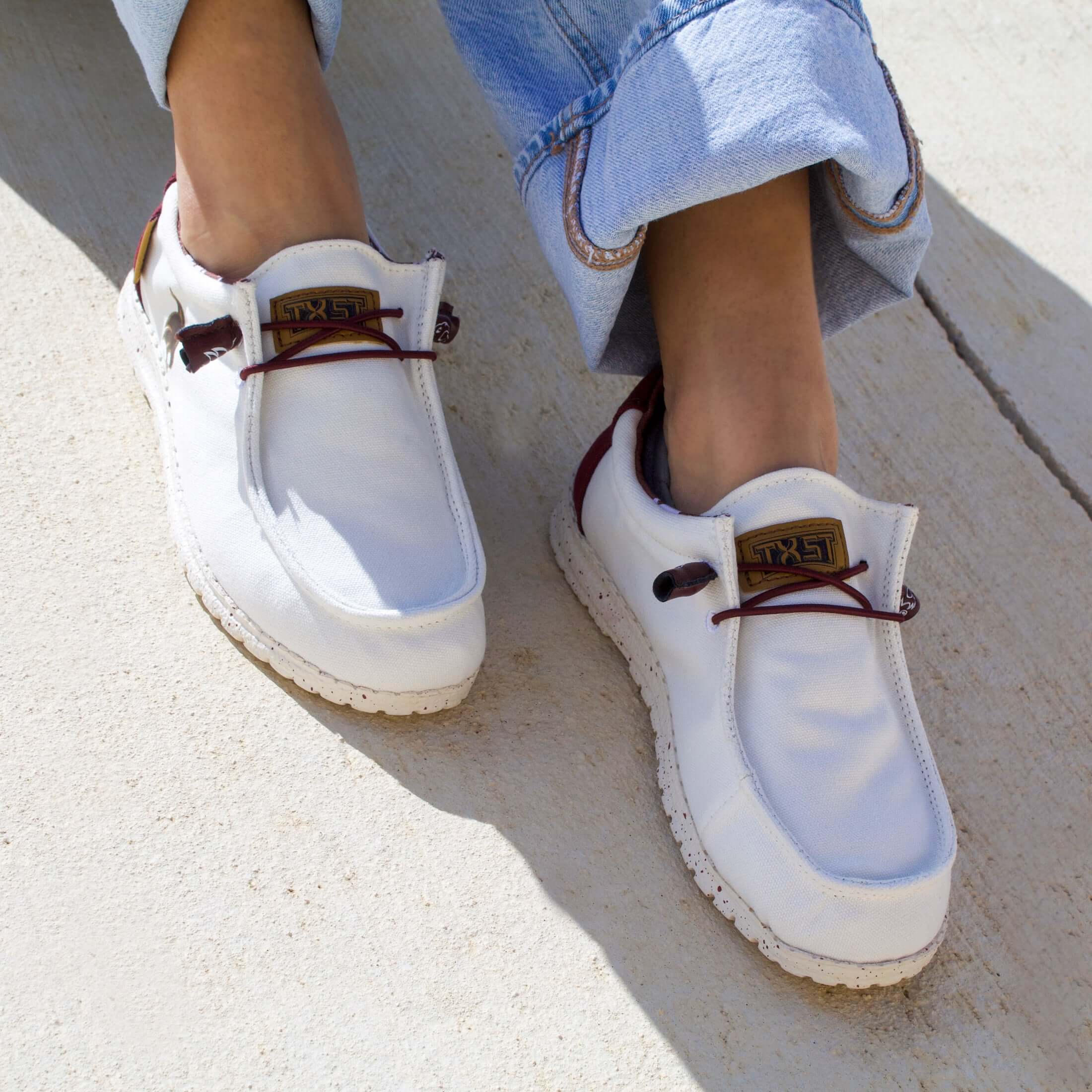 Women's Texas State University Off White and Maroon Canvas Casual Shoe by Vaccari