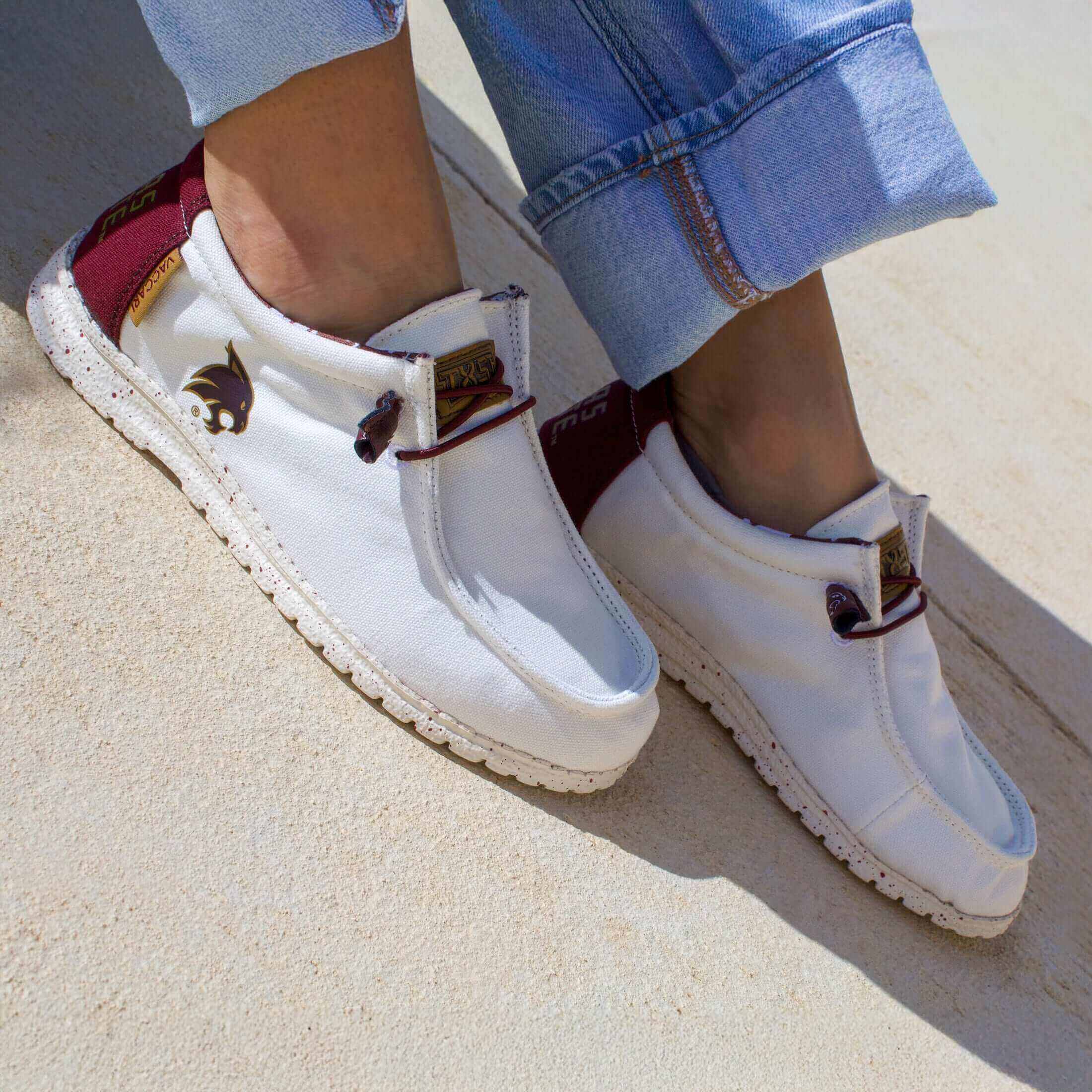 Women's Texas State University Off White and Maroon Canvas Casual Shoe by Vaccari